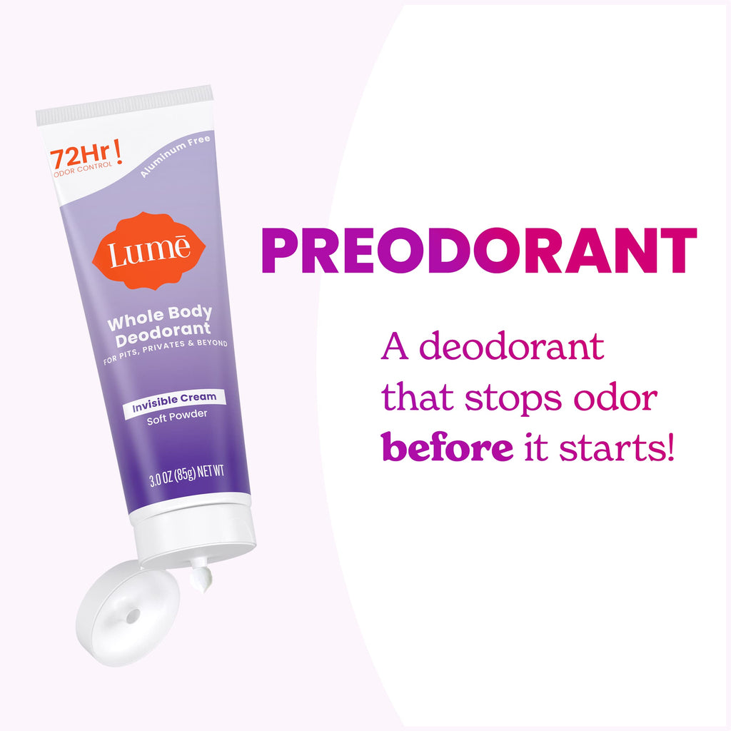 Lume Whole Body Deodorant - Invisible Cream Tube (2-Pack) | 72-Hour Odor Control | Aluminum & Baking Soda Free | Soft Powder