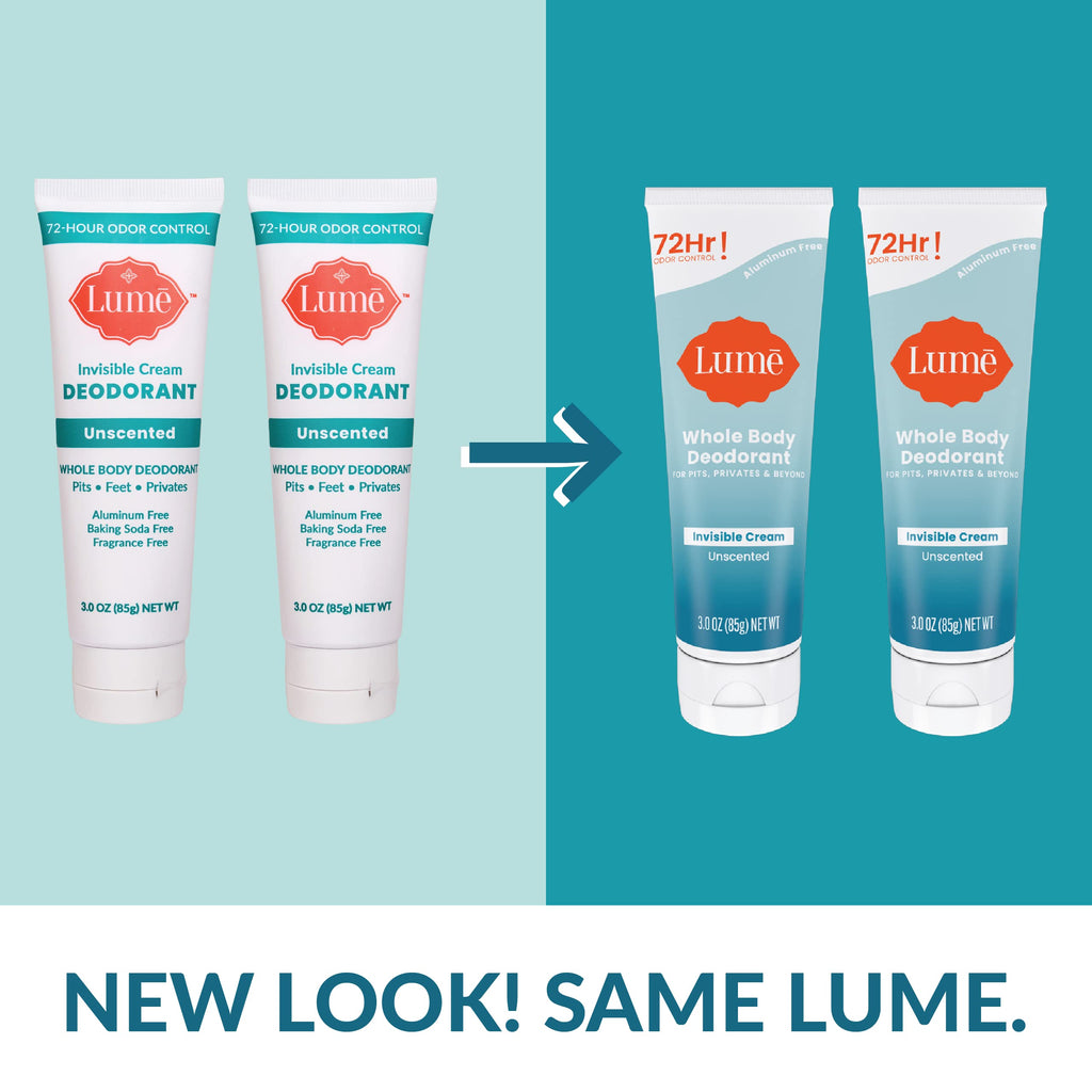 Lume Whole Body Deodorant – Invisible Cream Tube, 72 Hour Odor Control – Aluminum & Baking Soda Free – Unscented (2-Pack, 3.0 oz)