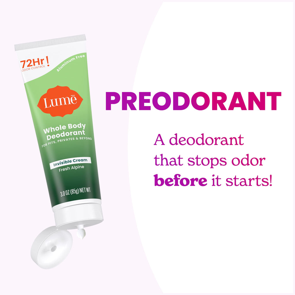 Lume Whole Body Deodorant - Fresh Alpine, Aluminum-Free & Baking Soda-Free, 72-Hour Odor Control (3.0 oz x 2)