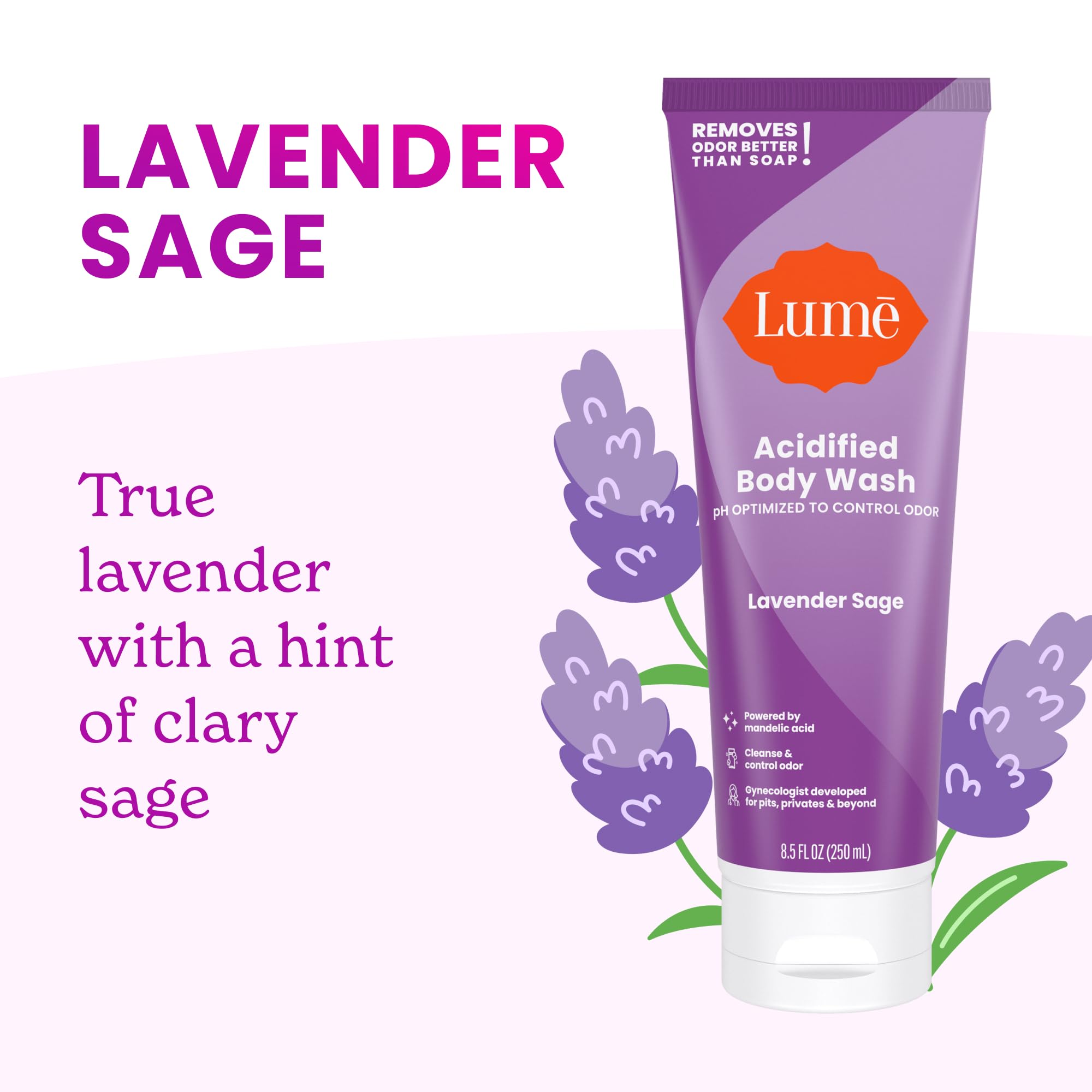 Lume Acidified Body Wash & Flushable Deodorant Wipes — 24-Hour Odor Control | Lavender Sage + Cucumber