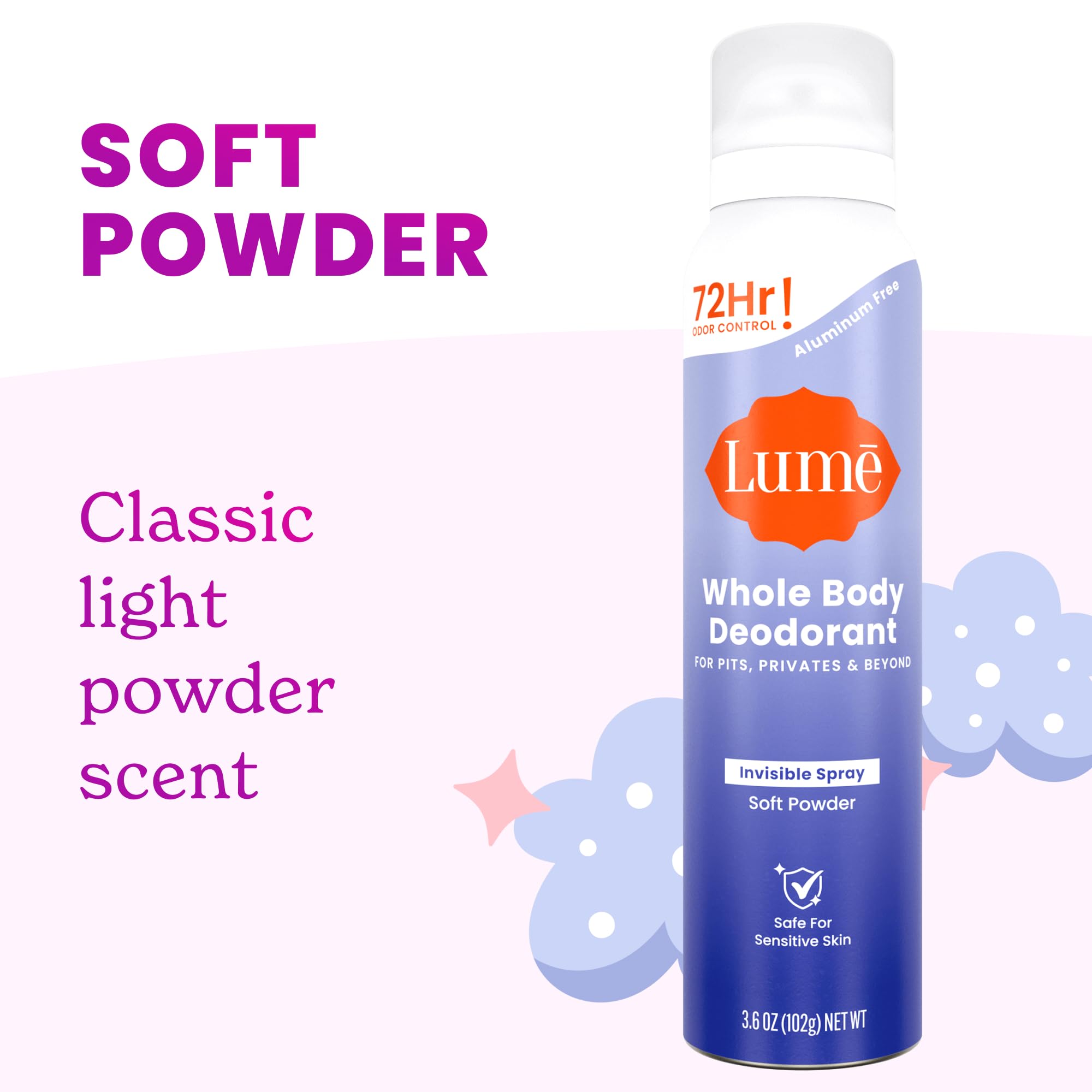 Lume Invisible Spray Deodorant for Women – 2-Piece Soft Powder Bundle