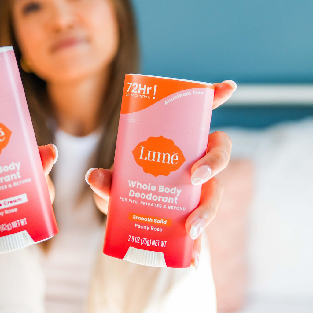 Lume Whole Body Deodorant & Soap Bundle — Peony Rose, Aluminum-Free, 2x 2.6 oz Deodorant + 2x 5 oz Soap