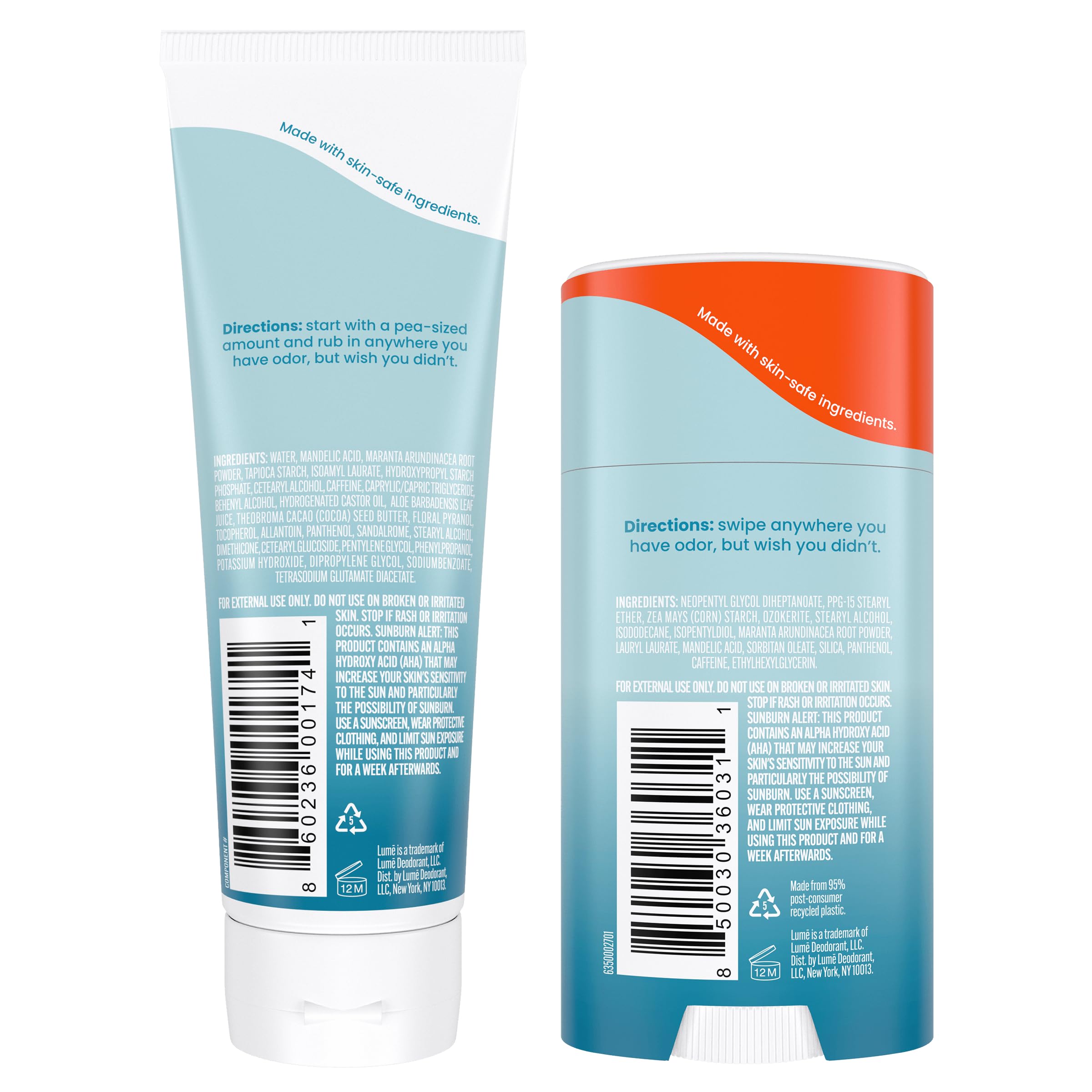 Lume Whole Body Deodorant – Invisible Cream & Solid Unscented Bundle | 72-Hour Odor Control, Aluminum & Baking Soda Free