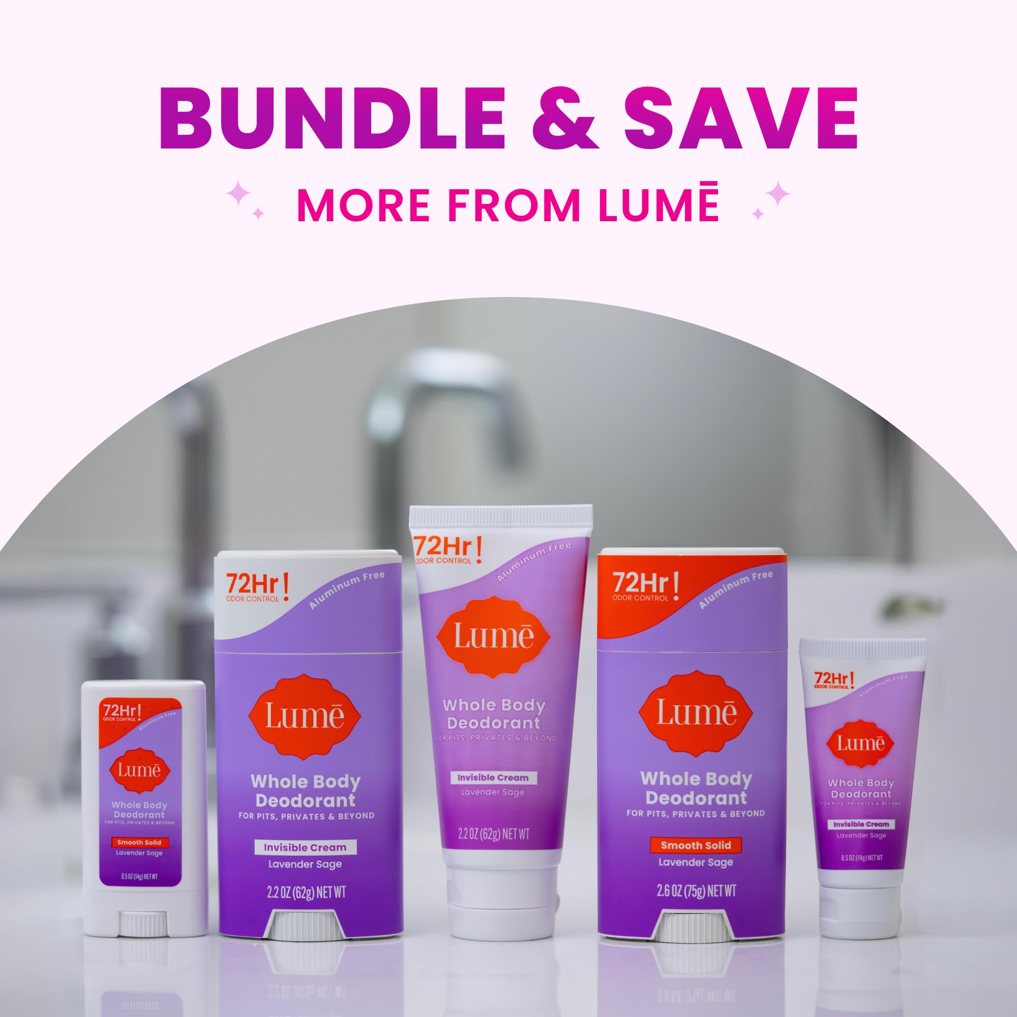 Lume Whole Body Deodorant - Invisible Cream Stick, 72 Hour Odor Control, Aluminum-Free, Baking Soda-Free, Lavender Sage
