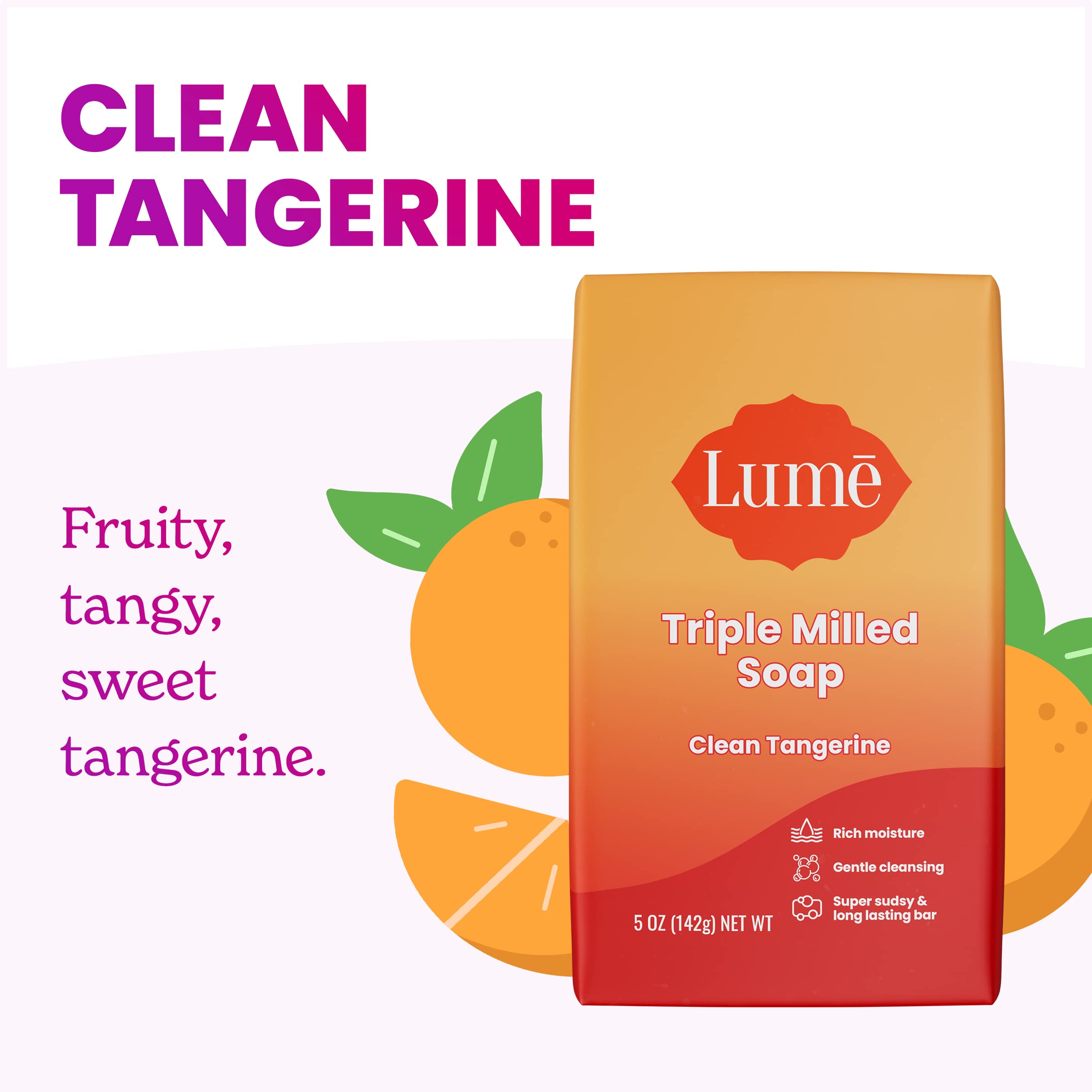 Lume Triple Milled Bar Soap – Rich Moisture & Clean Tangerine (Pack of 4)