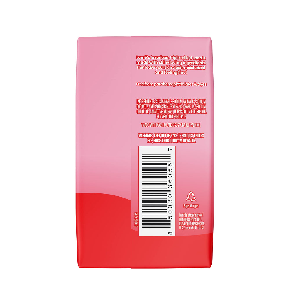 Lume Triple Milled Bar Soap – Rich Moisture & Gentle Cleansing | Peony Rose, Pack of 4 (5 oz each)