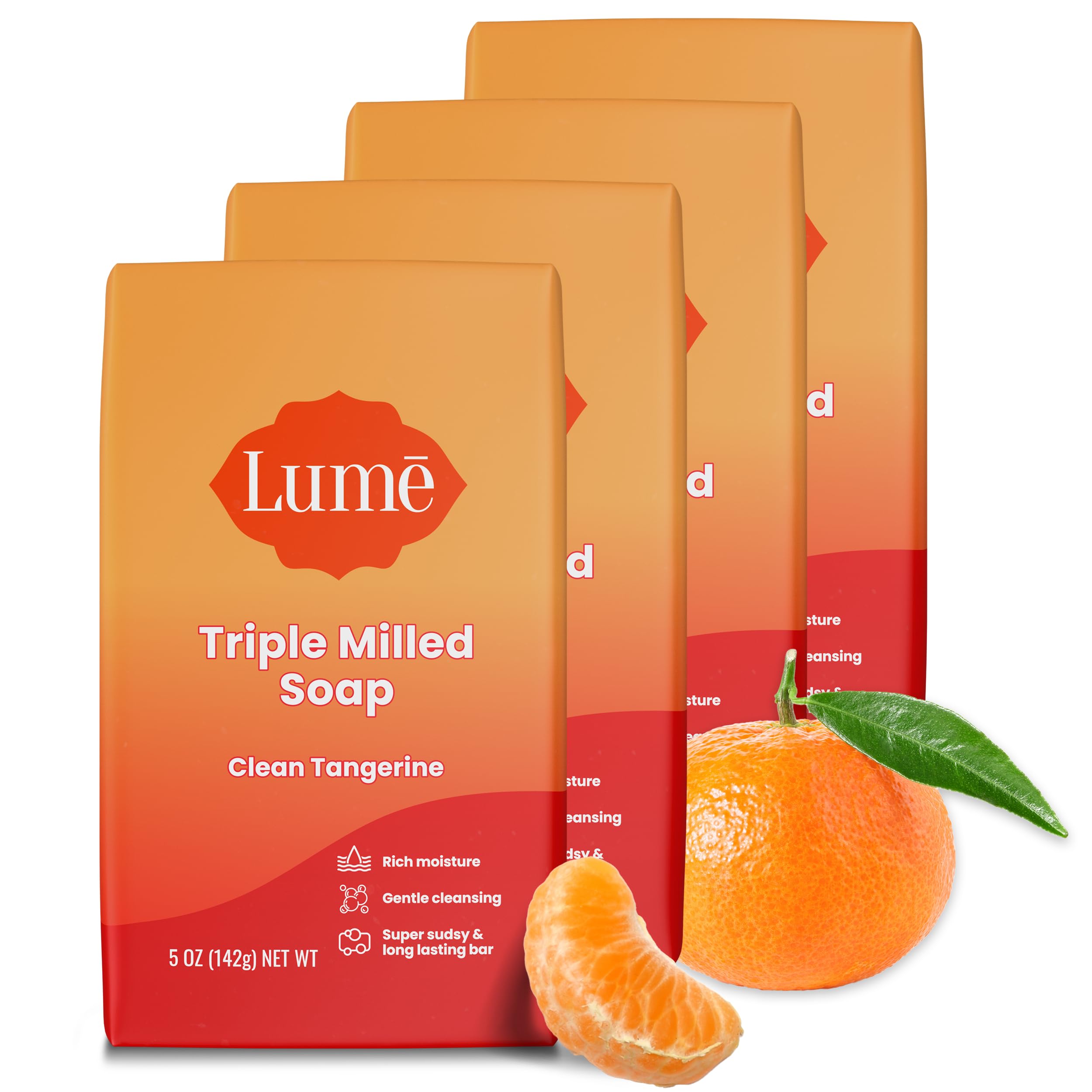 Lume Triple Milled Bar Soap – Rich Moisture & Clean Tangerine (Pack of 4)