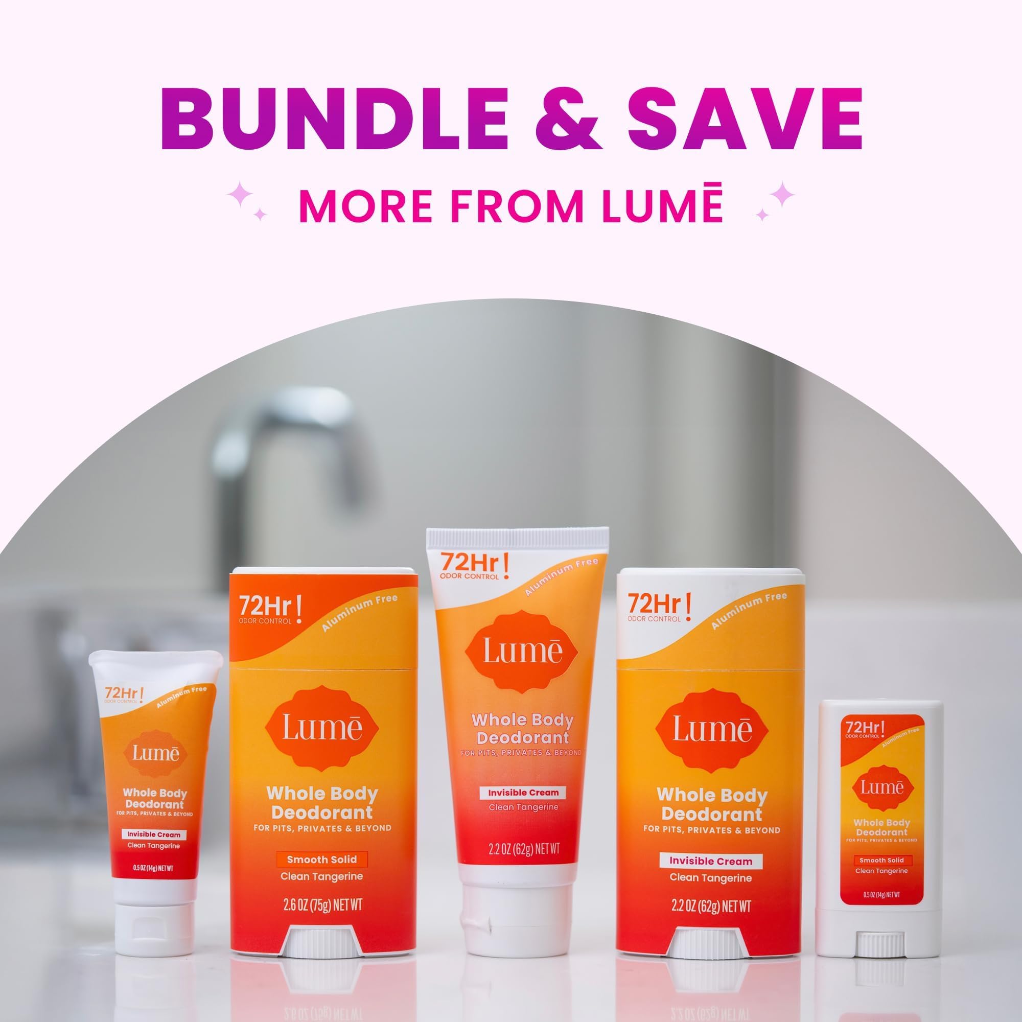 Lume Whole Body Deodorant - Invisible Cream Tube, 72-Hour Odor Control, Aluminum & Baking Soda Free - Clean Tangerine (Pack of 2)