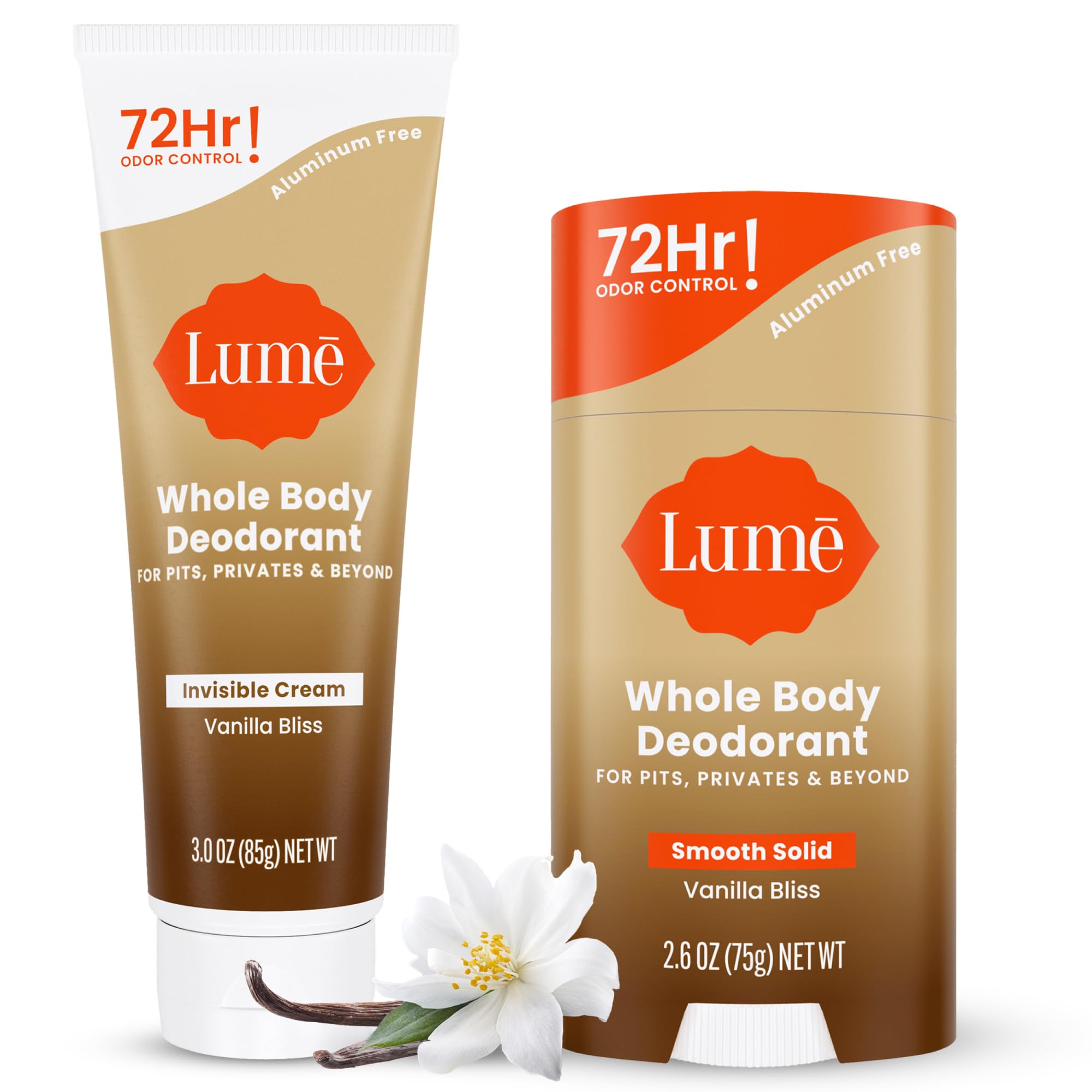 Lume Whole Body Deodorant – Vanilla Bliss Tube & Stick, Aluminum & Baking Soda Free, 72-Hour Odor Control