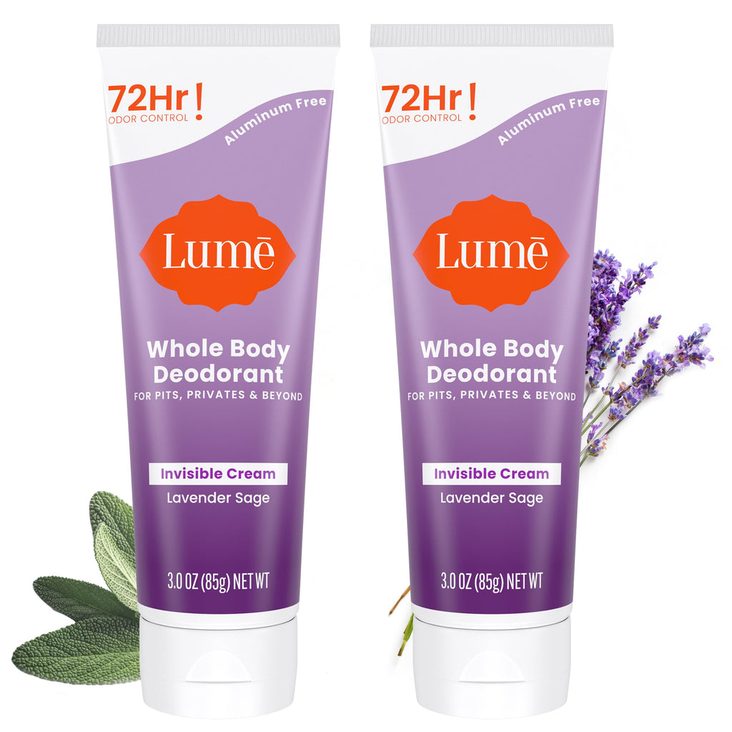 Lume Whole Body Deodorant - Lavender Sage | 72 Hour Odor Control, Aluminum Free & Baking Soda Free, 3 oz Tube (Pack of 2)