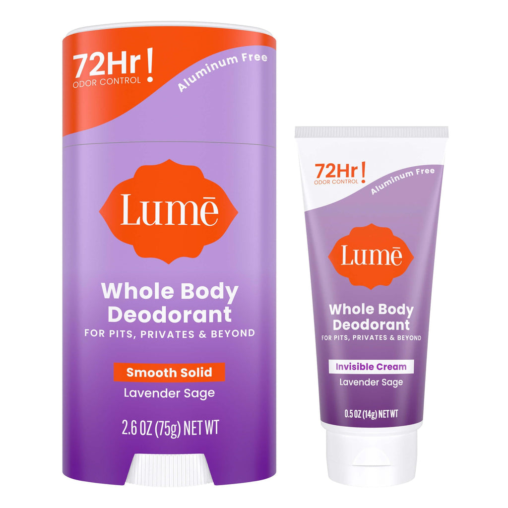Lume Whole Body Deodorant Bundle — Invisible Cream Mini + Solid Stick (Lavender Sage) | 72-Hour Odor Control, Aluminum & Baking Soda Free