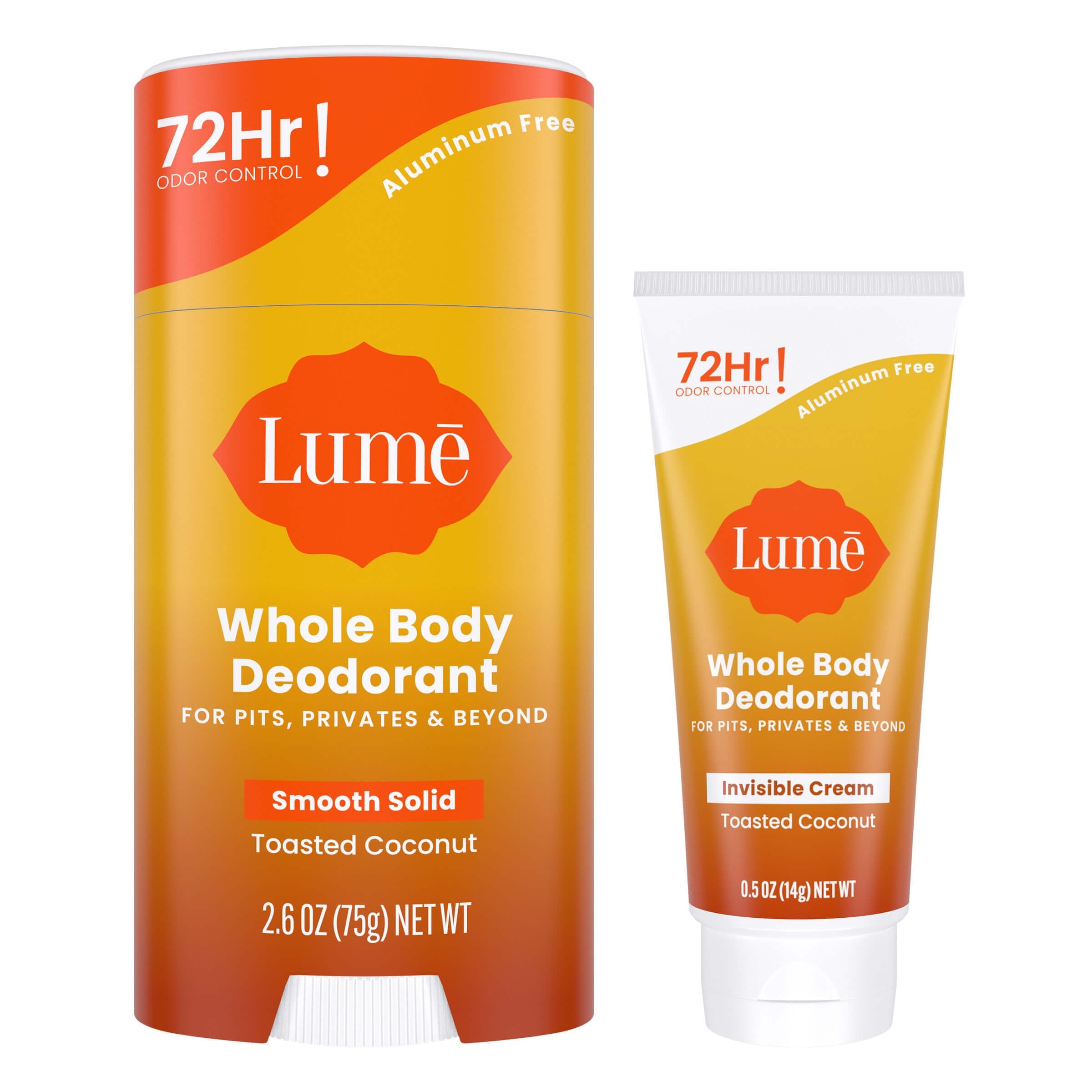 Lume Whole Body Deodorant Bundle – 72 Hour Odor Control, Aluminum & Baking Soda Free, Toasted Coconut