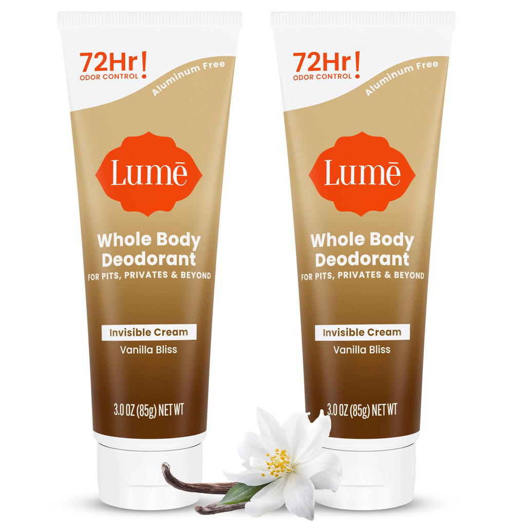 Lume Whole Body Deodorant – Invisible Cream Tube, Vanilla Bliss, Aluminum & Baking Soda Free | 72-Hour Odor Control (2-Pack)
