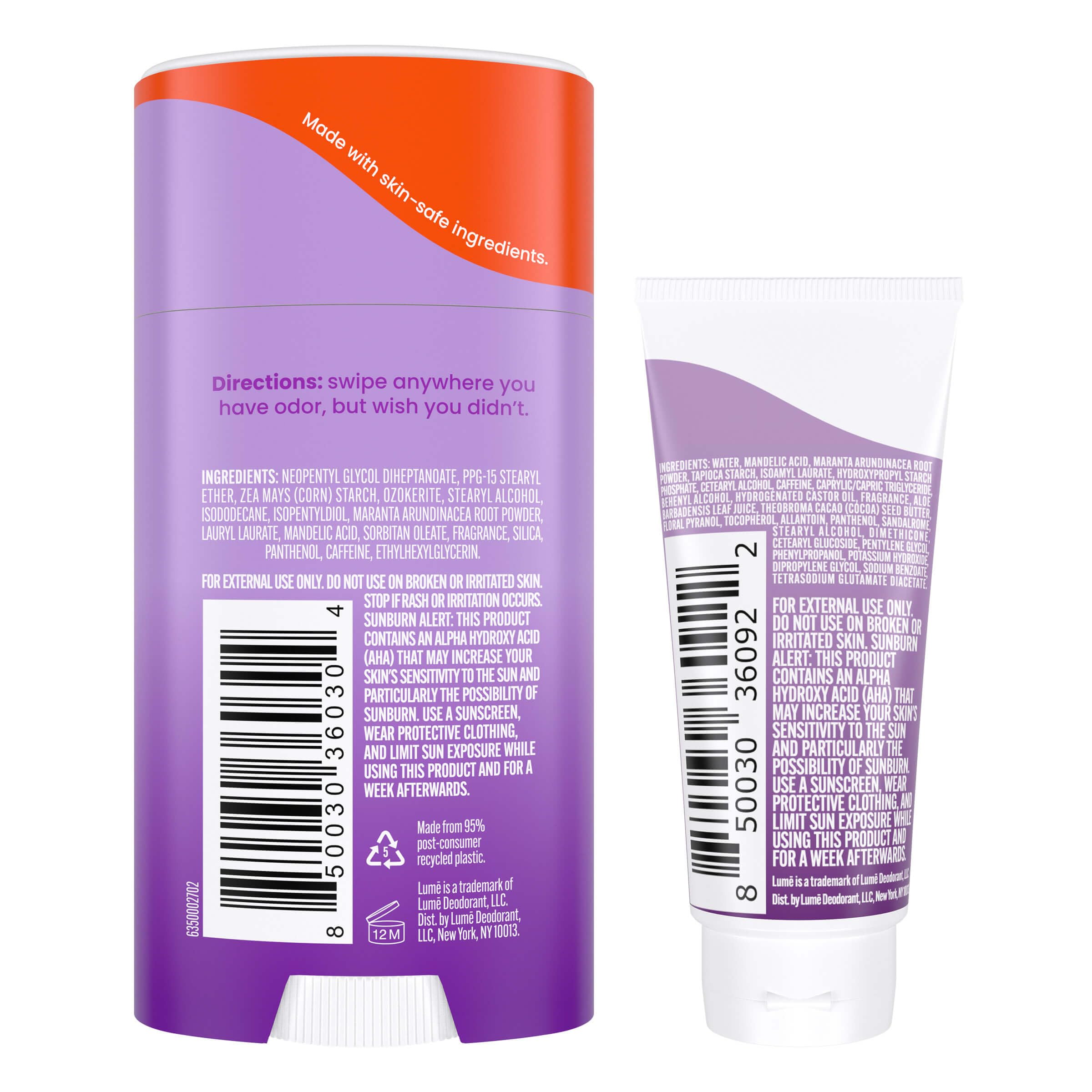 Lume Whole Body Deodorant Bundle — Invisible Cream Mini + Solid Stick (Lavender Sage) | 72-Hour Odor Control, Aluminum & Baking Soda Free