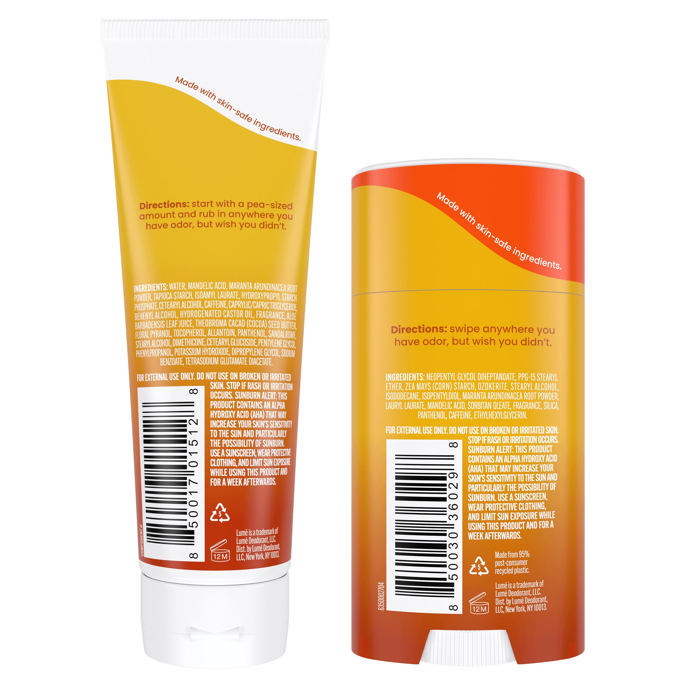 Lume Whole Body Deodorant – Aluminum Free, 72-Hour Odor Control – Toasted Coconut (Cream Tube + Solid Stick Bundle)