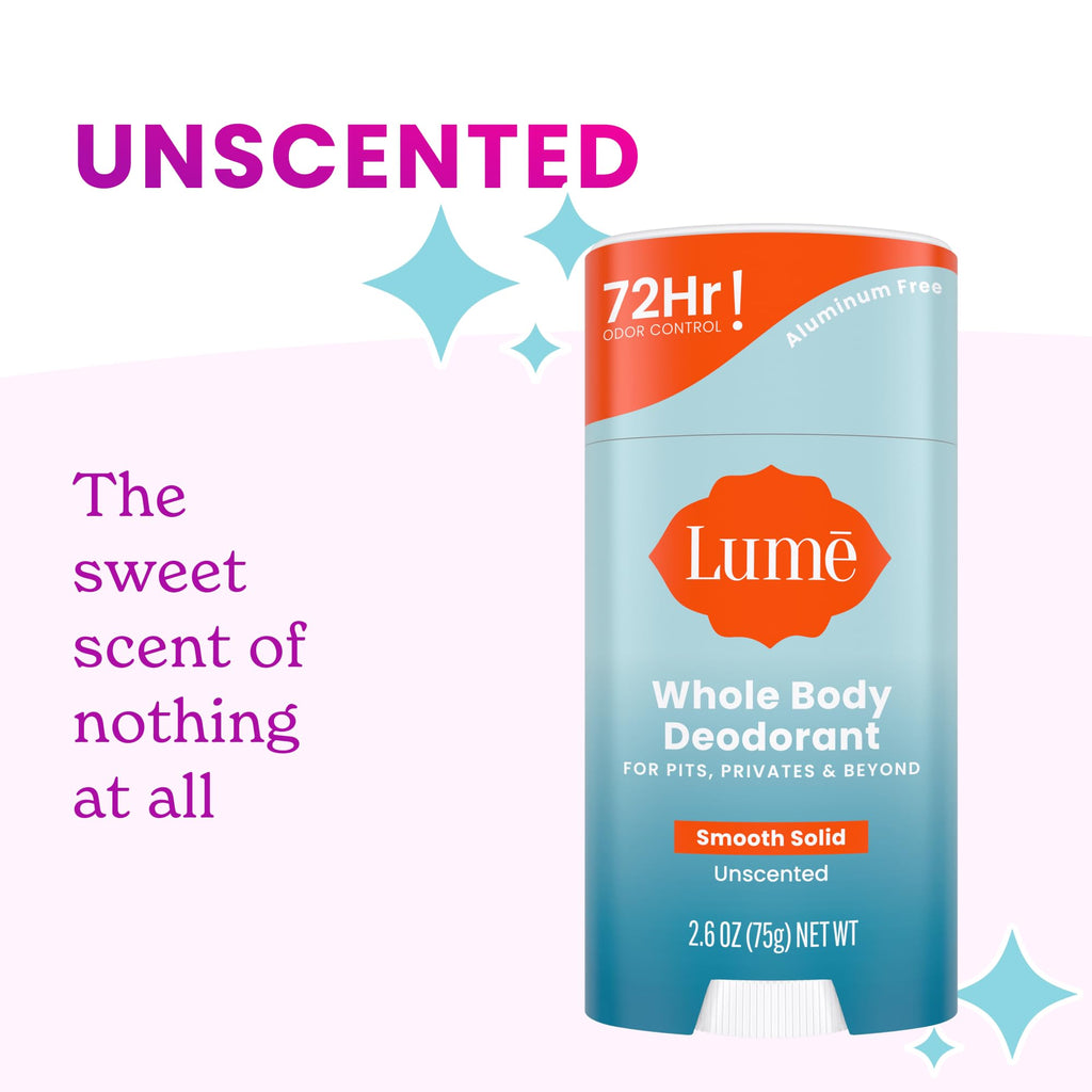 Lume Whole Body Deodorant – Unscented Stick + Flushable Wipes | Doctor Developed, Aluminum & Baking Soda Free