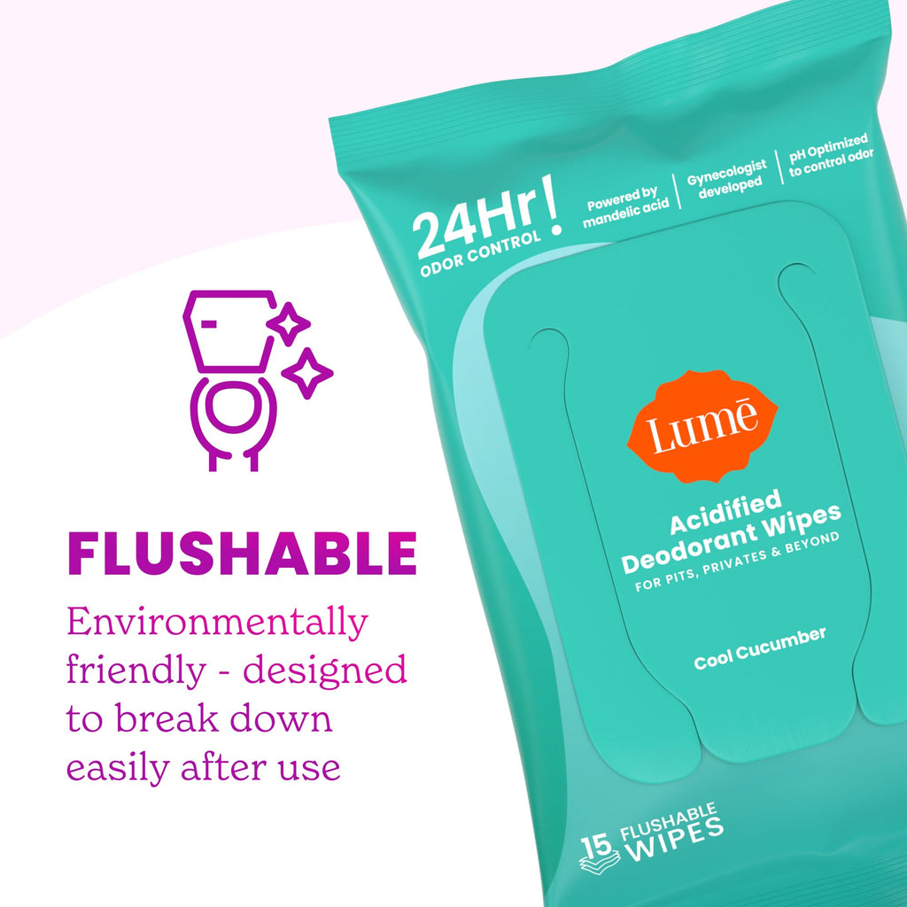Lume Acidified Body Wash & Flushable Deodorant Wipes — 24-Hour Odor Control | Lavender Sage + Cucumber