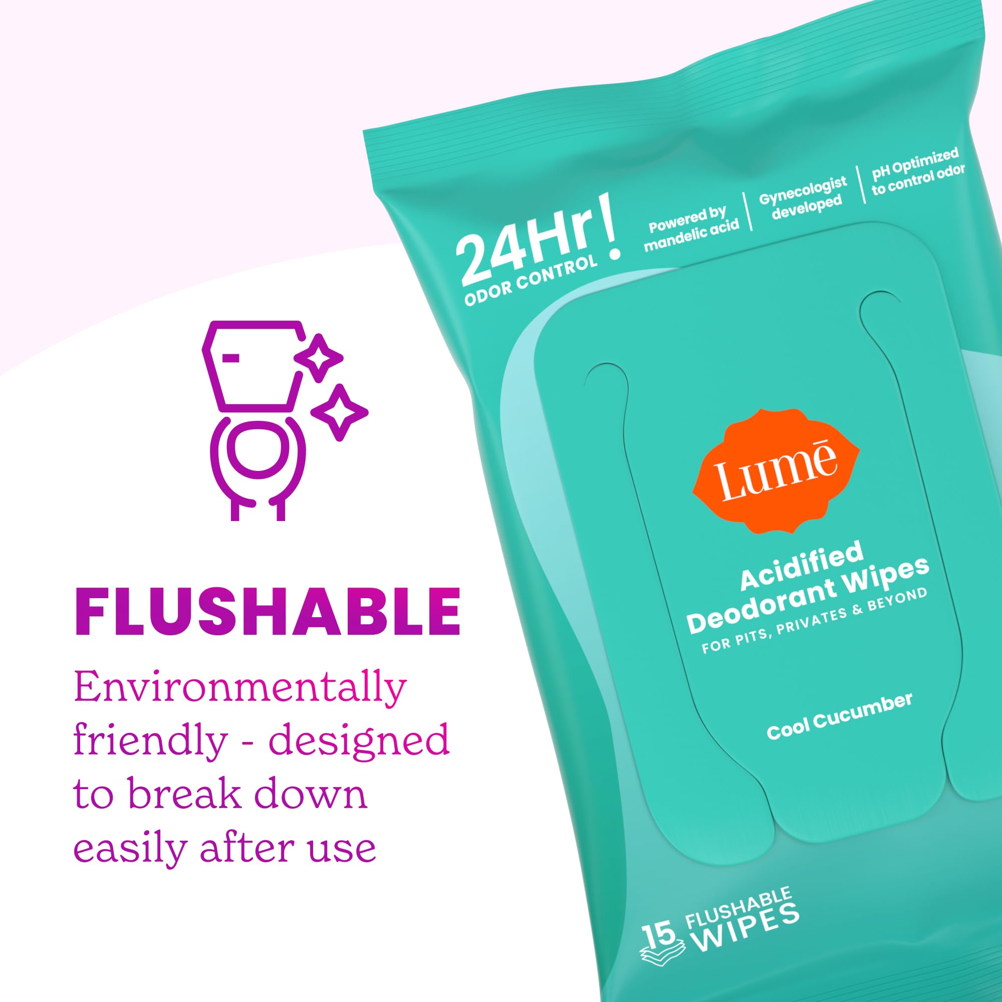 Lume Whole Body Deodorant – Unscented Stick + Flushable Wipes | Doctor Developed, Aluminum & Baking Soda Free