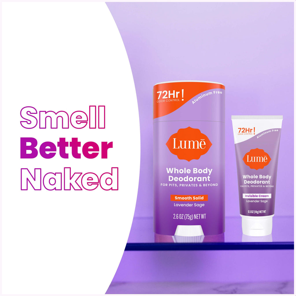 Lume Whole Body Deodorant Bundle — Invisible Cream Mini + Solid Stick (Lavender Sage) | 72-Hour Odor Control, Aluminum & Baking Soda Free