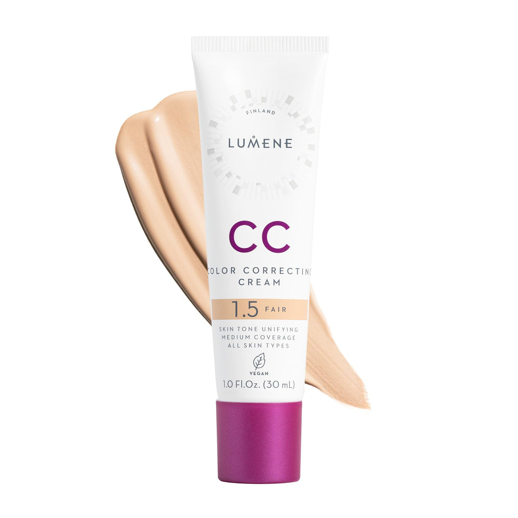 Lumene Color Correcting CC Cream - Lightweight, Medium Coverage, Vegan - Redness-Reducing Face Makeup - Fair (1 fl oz)