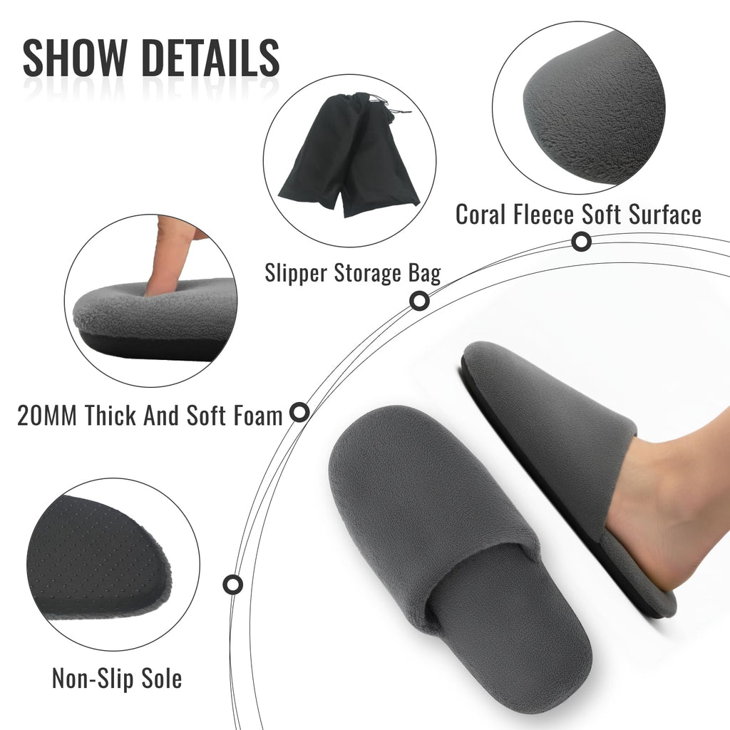 LumiLoom Spa Slippers – 4 Pairs Thick Cotton, Soft Foam, Non-Slip, Reusable & Washable