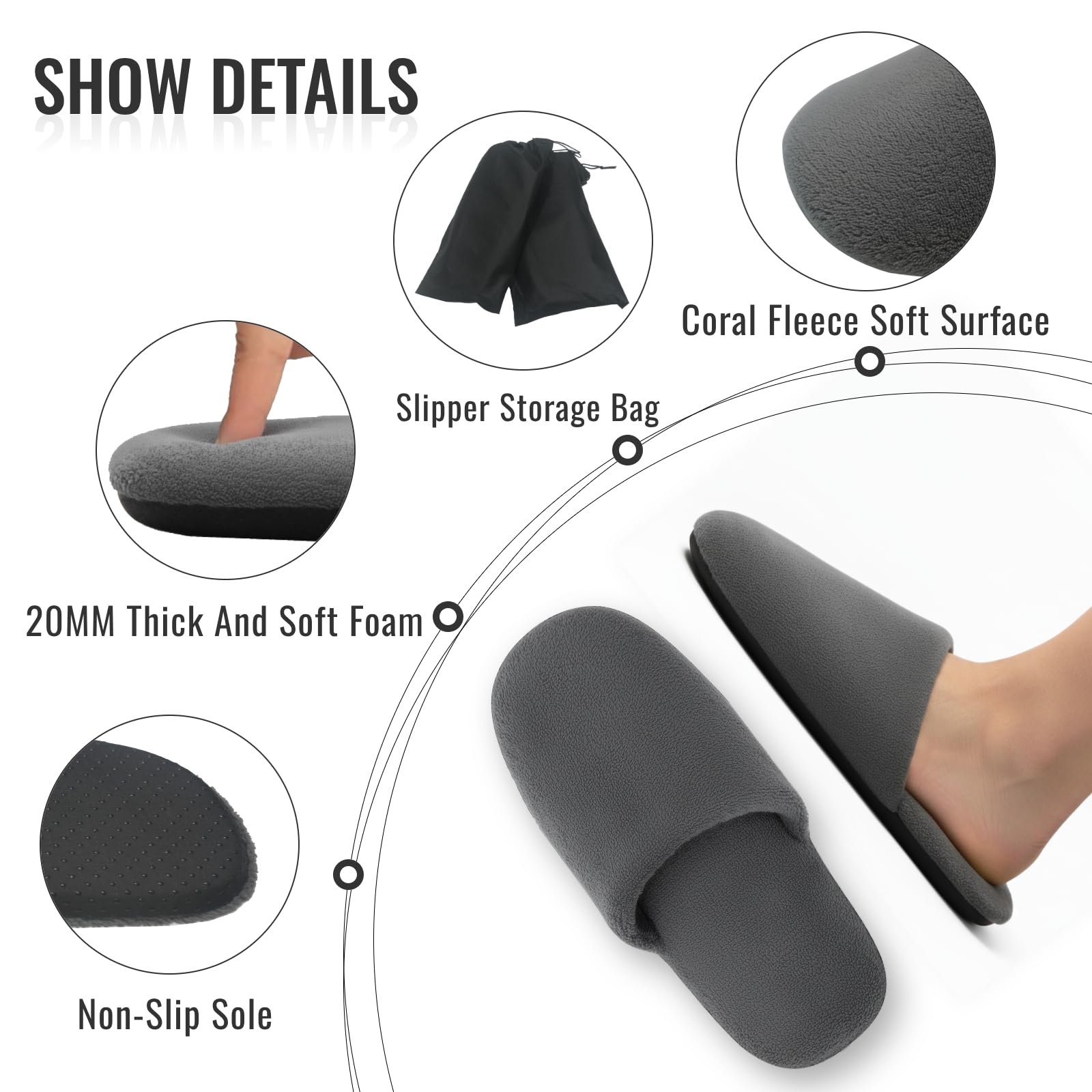 LumiLoom Spa Slippers – 4 Pairs Thick Cotton, Soft Foam, Non-Slip, Reusable & Washable