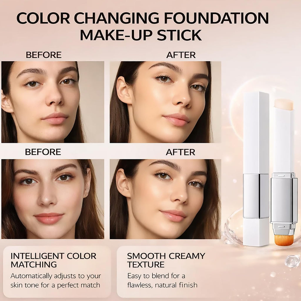 Lumine Skin Color-Changing Foundation Stick – Dual-Ended, Detachable Brush, Hydrating Full to Medium Coverage