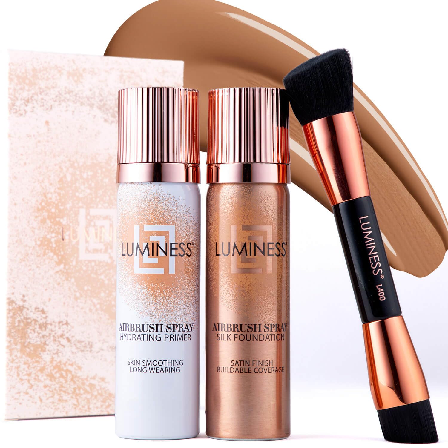 LUMINESS Airbrush Silk Foundation Starter Kit – Light Tan | Buildable Coverage & Hydration