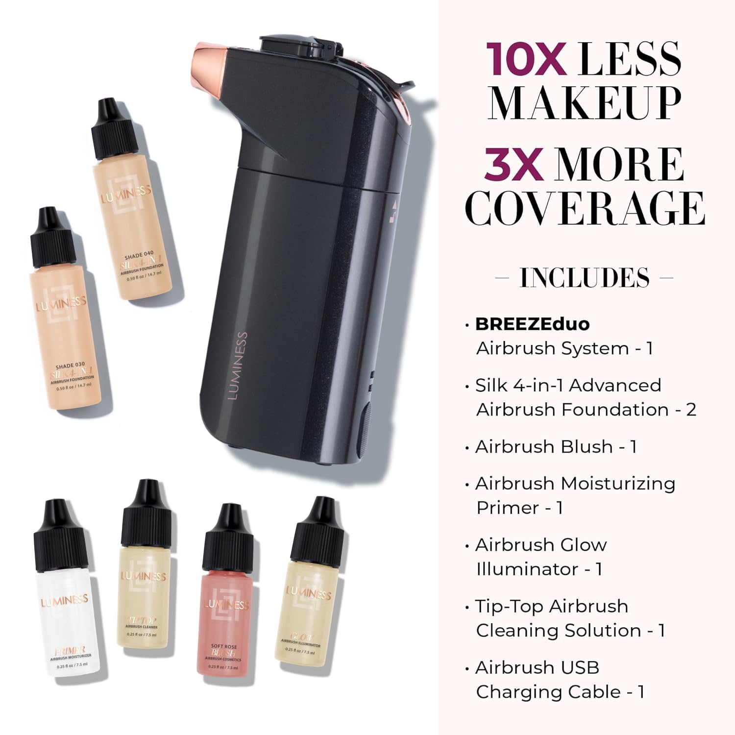 Luminess Breeze Duo Airbrush Makeup System – Medium Coverage, 9-Piece Kit with 2 Silk Foundations