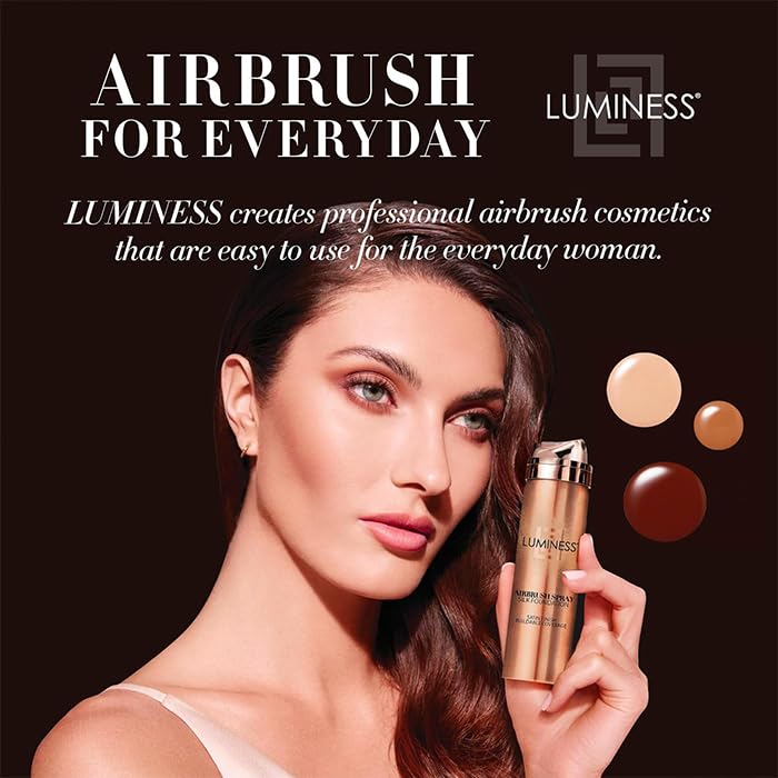 LUMINESS Airbrush Spray Silk Foundation Starter Kit - Light Warm | Hydrating Primer, Buildable Coverage, Brush