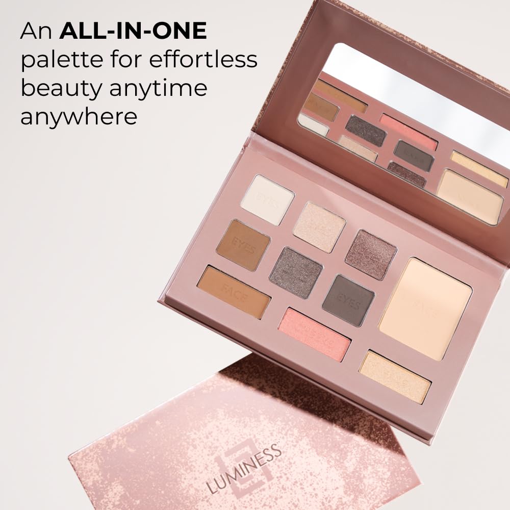 LUMINESS Face Time Essentials Palette – All-in-One Makeup Kit with 6 Eyeshadows, Bronzer, Blush, Highlighter & Powder