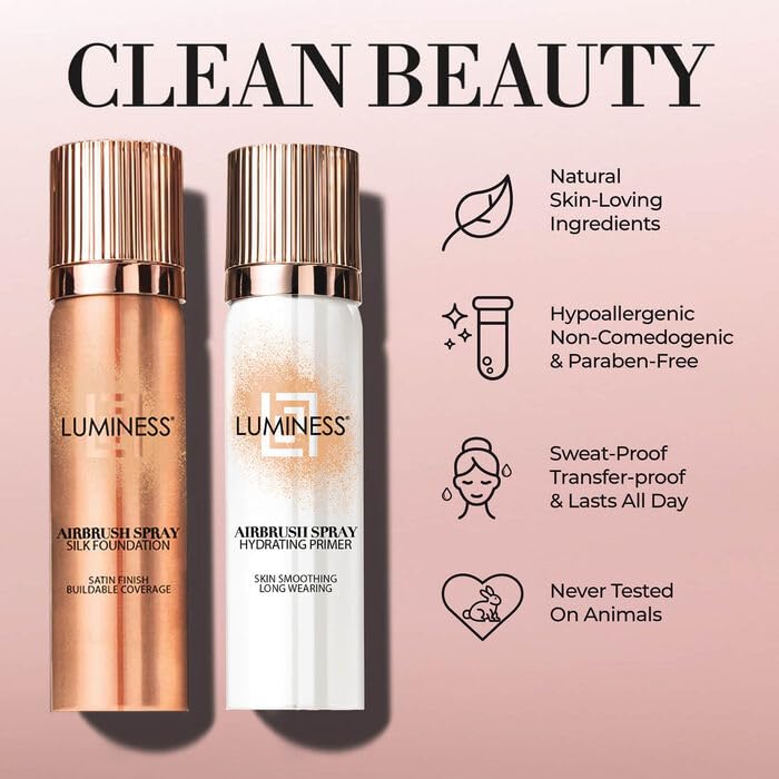 LUMINESS Silk Airbrush Spray Foundation 3-Piece Kit – Medium Warm, Buildable Coverage, Hydration, Humidity-Resistant