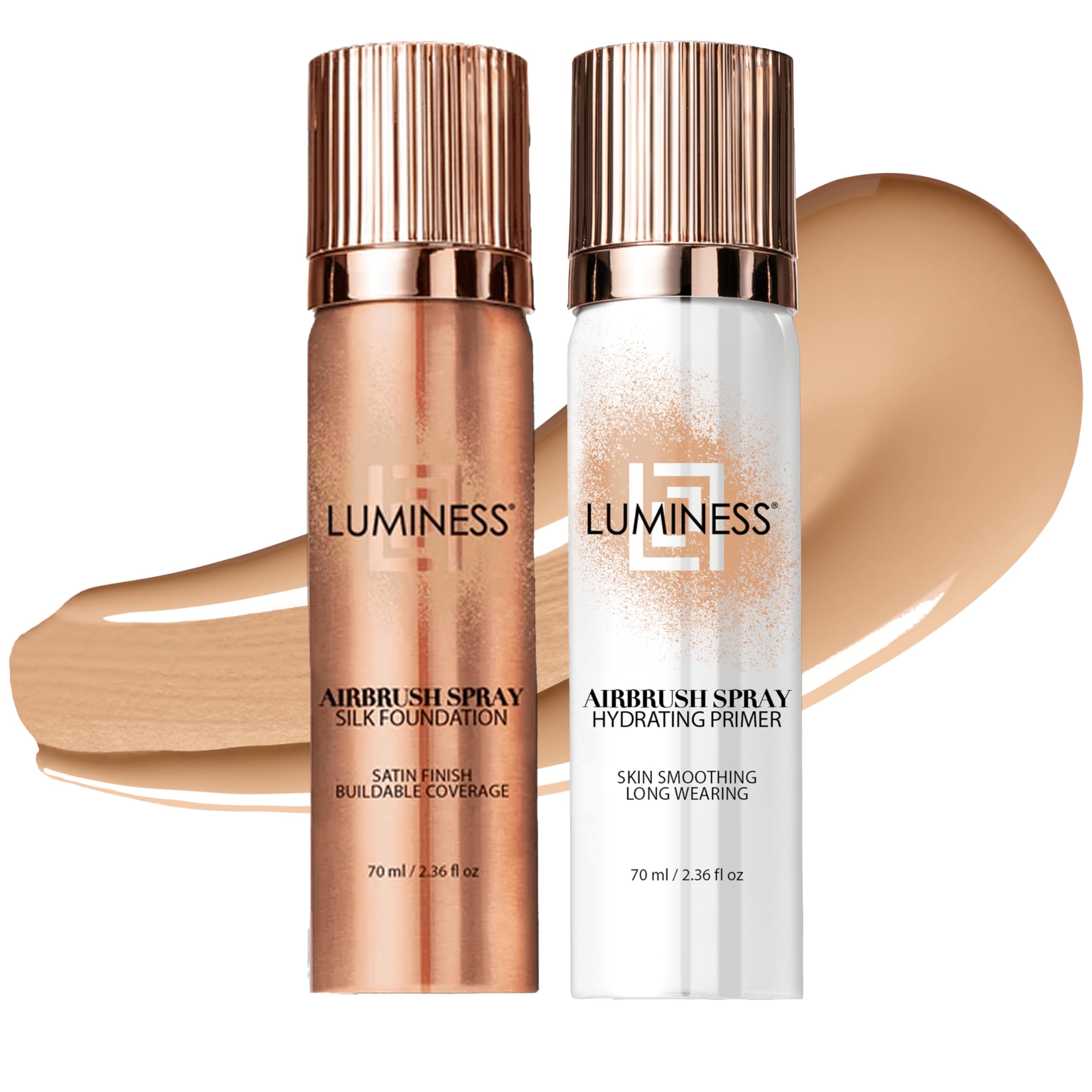 LUMINESS Silk Airbrush Foundation & Hydrating Primer Kit – Full Coverage, Hyaluronic Acid + Silk (Light Medium)