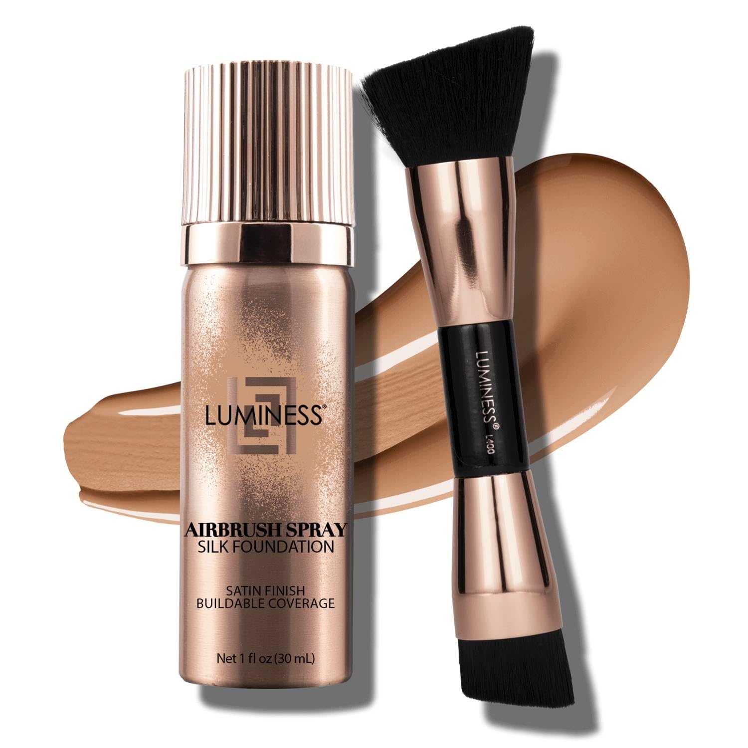 LUMINESS Silk Airbrush Foundation Kit – Buildable Coverage, Hydration & Humidity-Resistant (Warm)