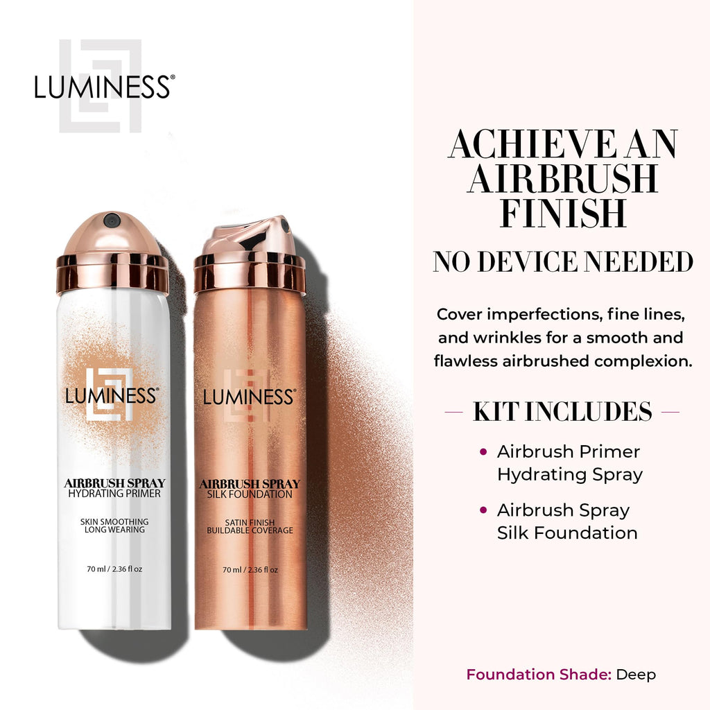LUMINESS Silk Airbrush Primer & Foundation Kit Deep – Hydration, Buildable Coverage