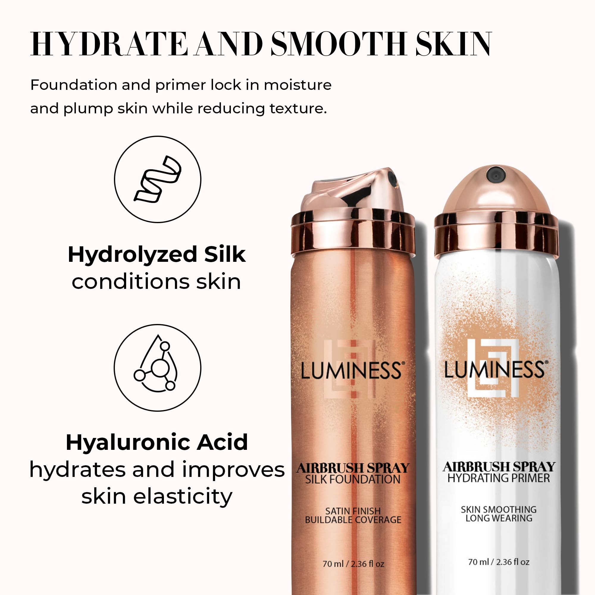 LUMINESS Silk Airbrush Spray Foundation & Primer Kit – Tan | Hydration with Hyaluronic Acid & Hydrolyzed Silk