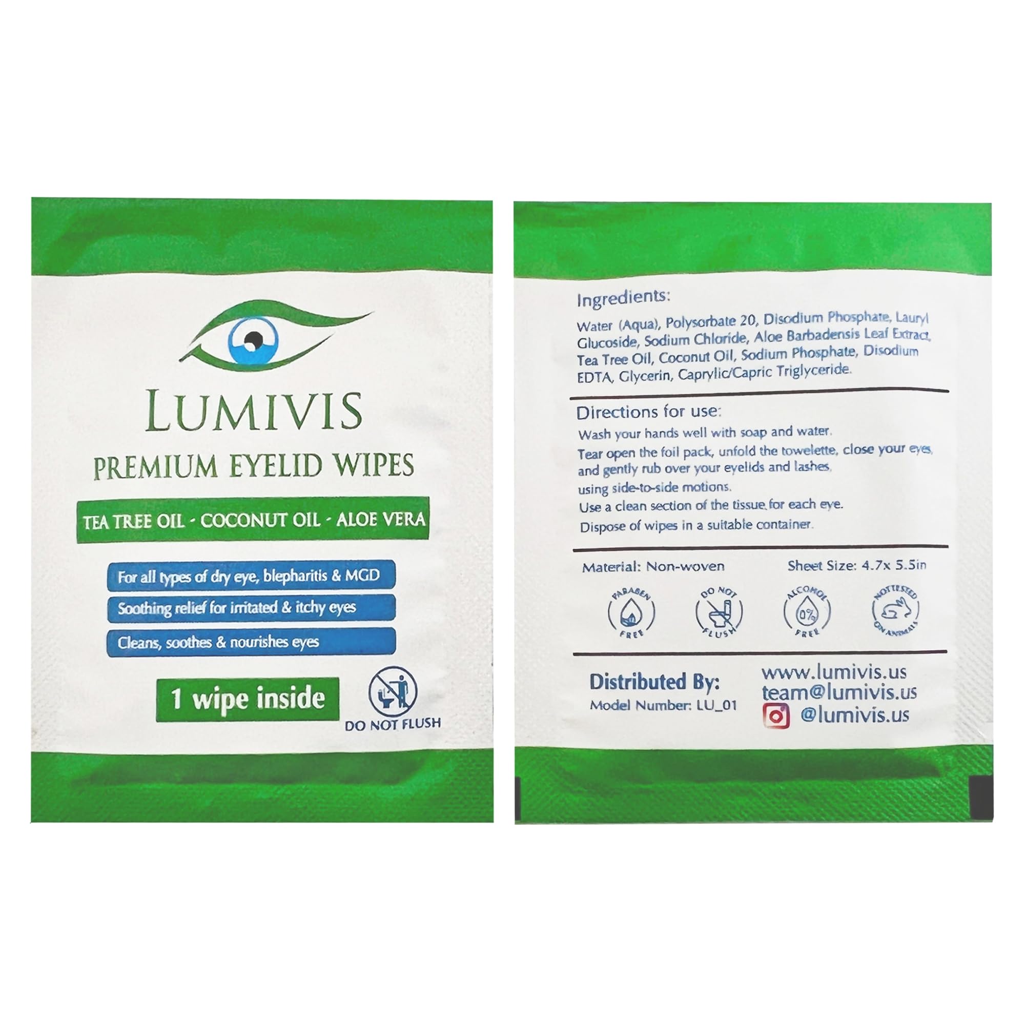 Lumivis Tea Tree Oil Eyelid Wipes – 36 Pads for Daily Eye Cleansing, Makeup Removal & Hygiene