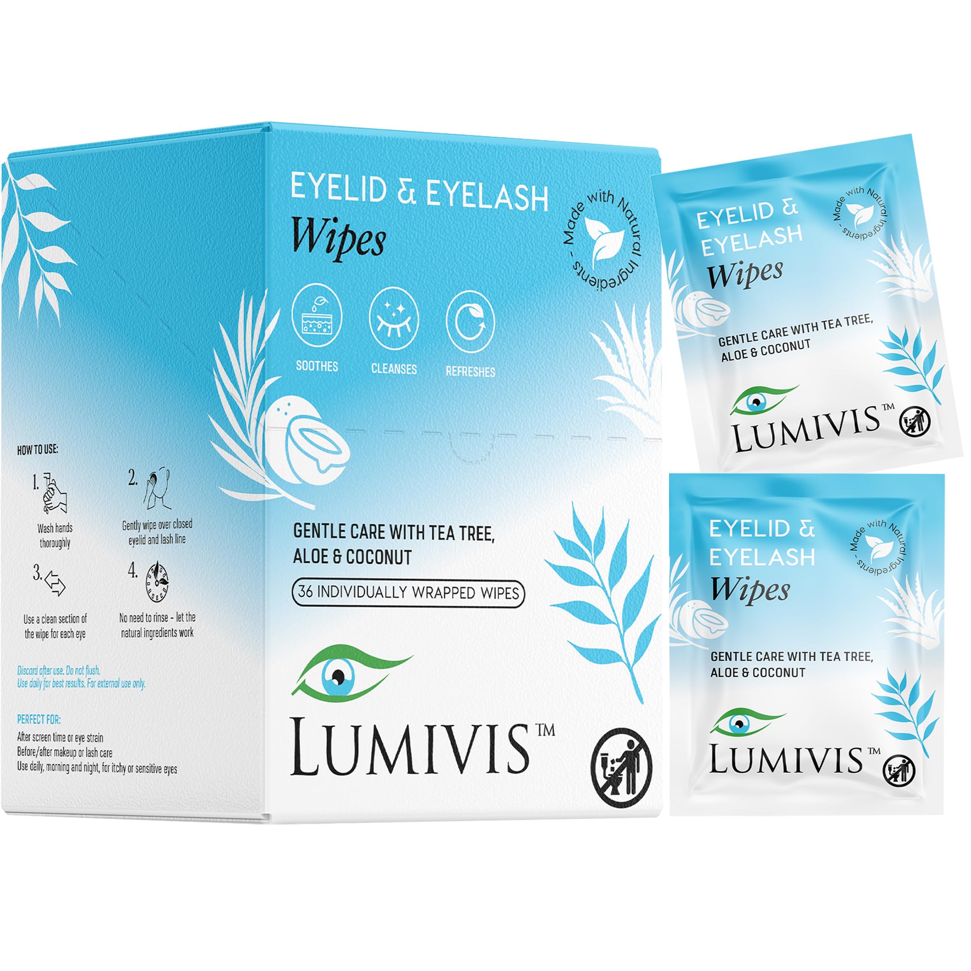 Lumivis Tea Tree Oil Eyelid Wipes – 36 Pads for Daily Eye Cleansing, Makeup Removal & Hygiene