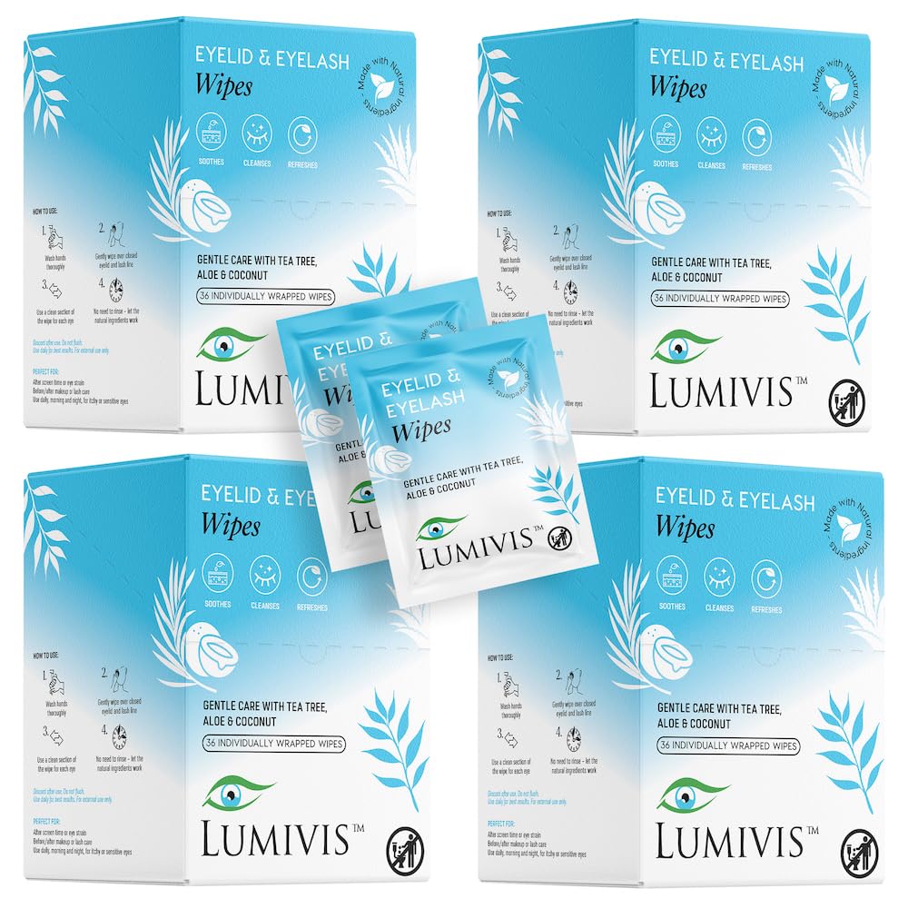 Lumivis Tea Tree Oil Eyelid Wipes – Gentle Daily Eye Cleansing (144 Pads)