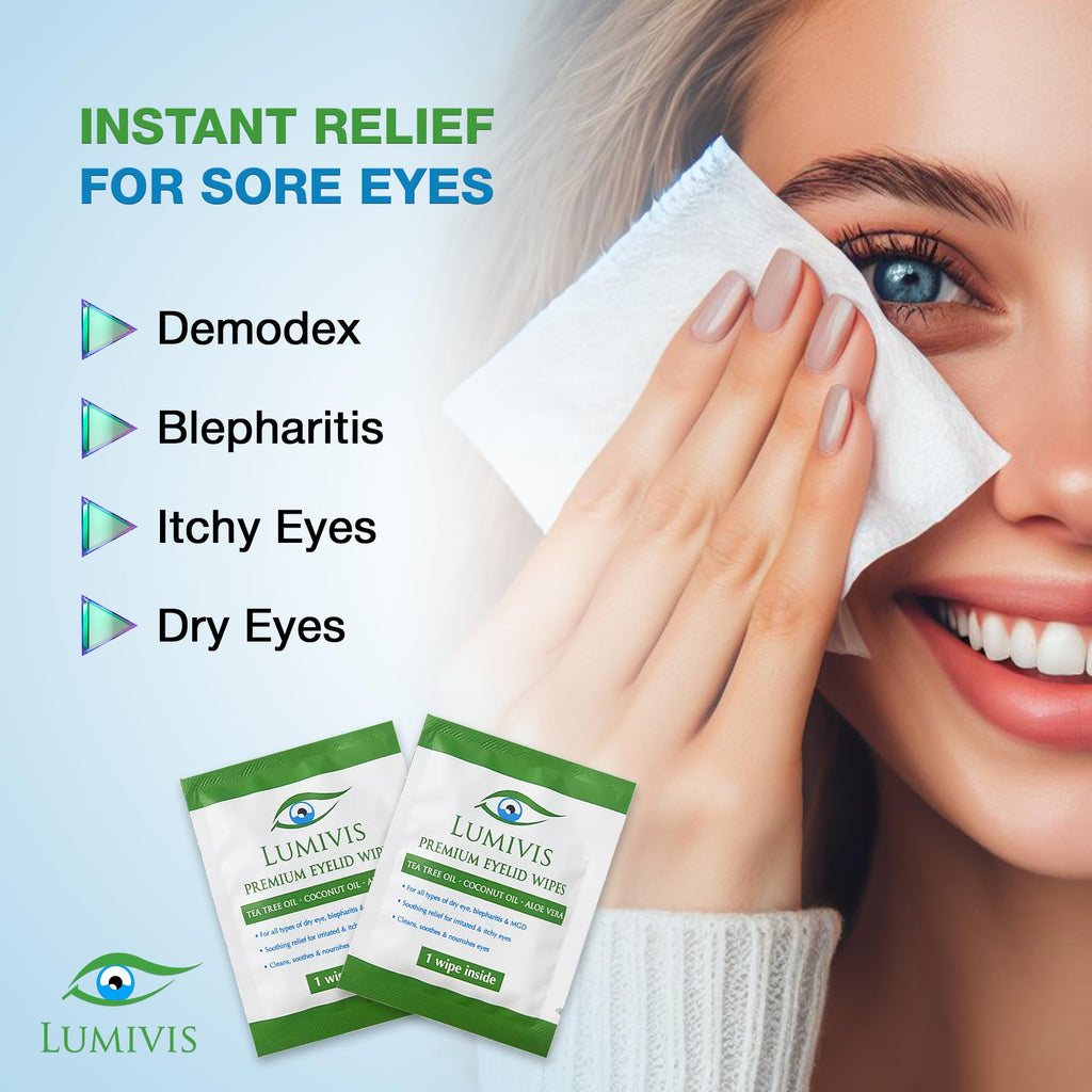 Lumivis Tea Tree Oil Eyelid Wipes – Gentle Daily Eye Cleansing (144 Pads)