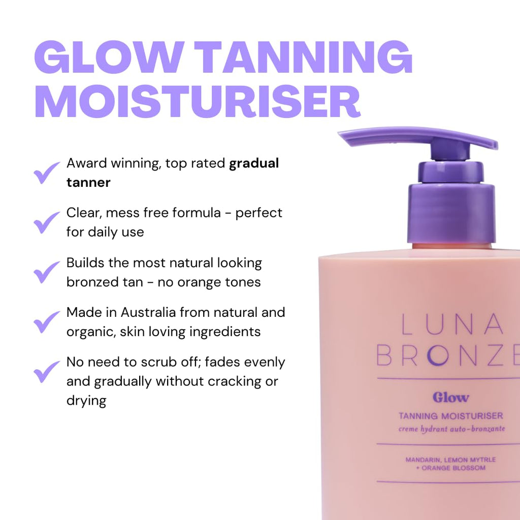 Luna Bronze Glow: Gradual Self-Tanning Moisturizer with Rosehip & Jojoba Oil – Ultra Hydrating, Natural Sunless Tan (15.2 oz)