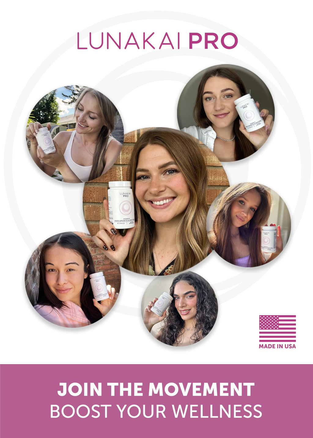 Lunakai PRO: USA-Made Women’s Hair Growth Vitamins – 90 Count