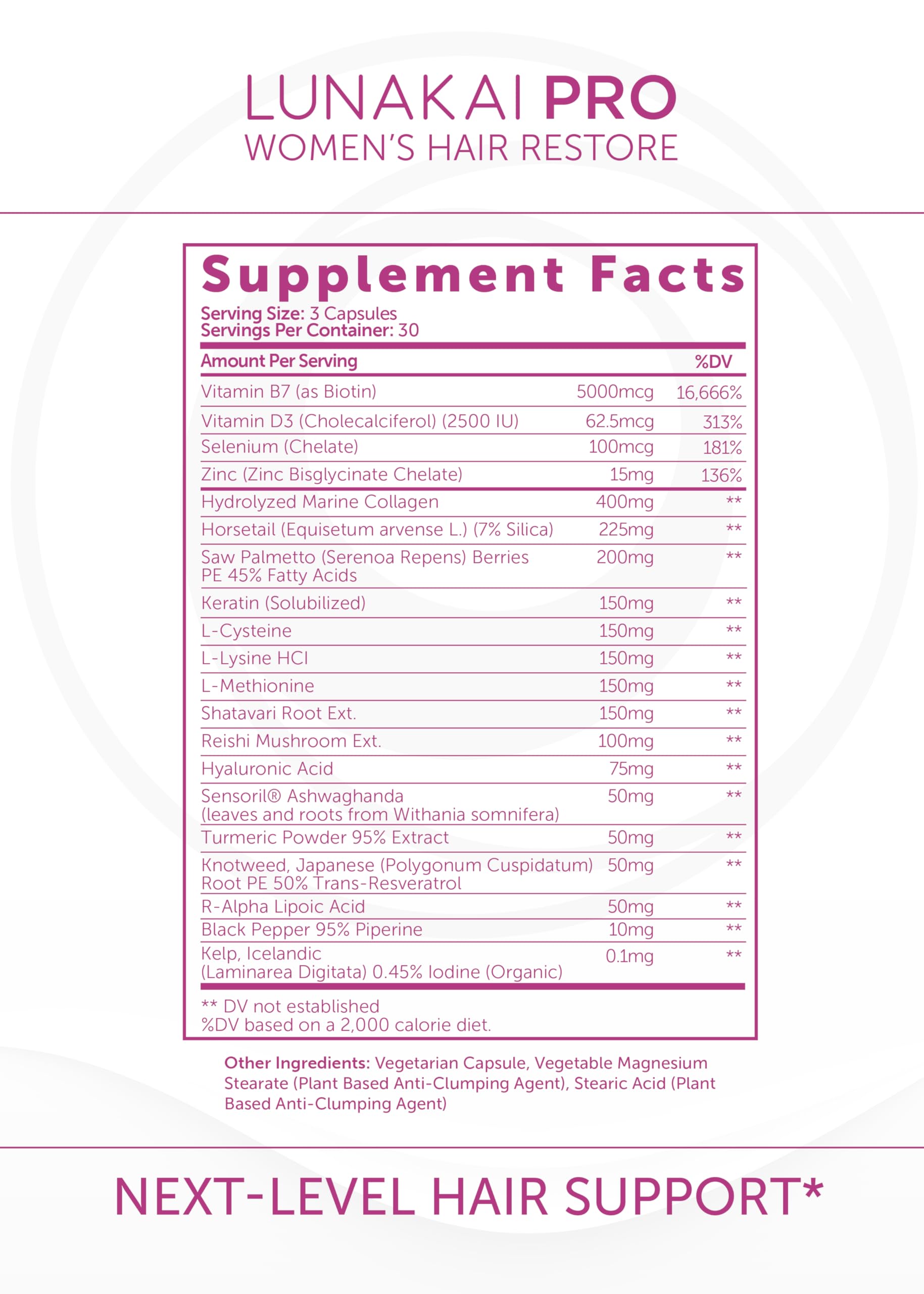 Lunakai PRO: USA-Made Women’s Hair Growth Vitamins – 90 Count