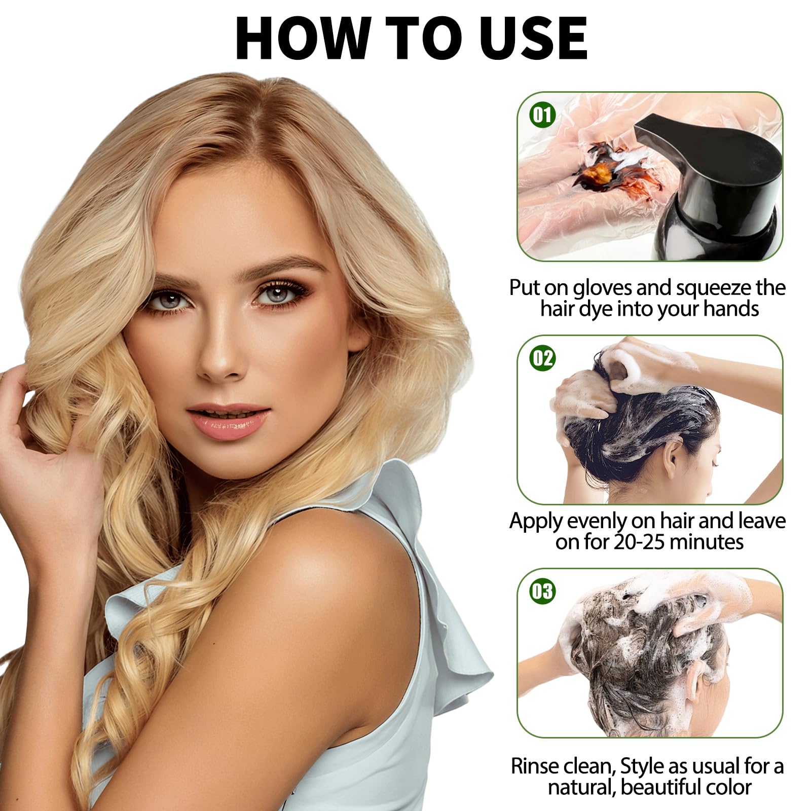 Lunory Light Blonde Hair Dye Shampoo for Gray Coverage – 3 in 1 Color, Argan Oil & Ginseng, 500ml