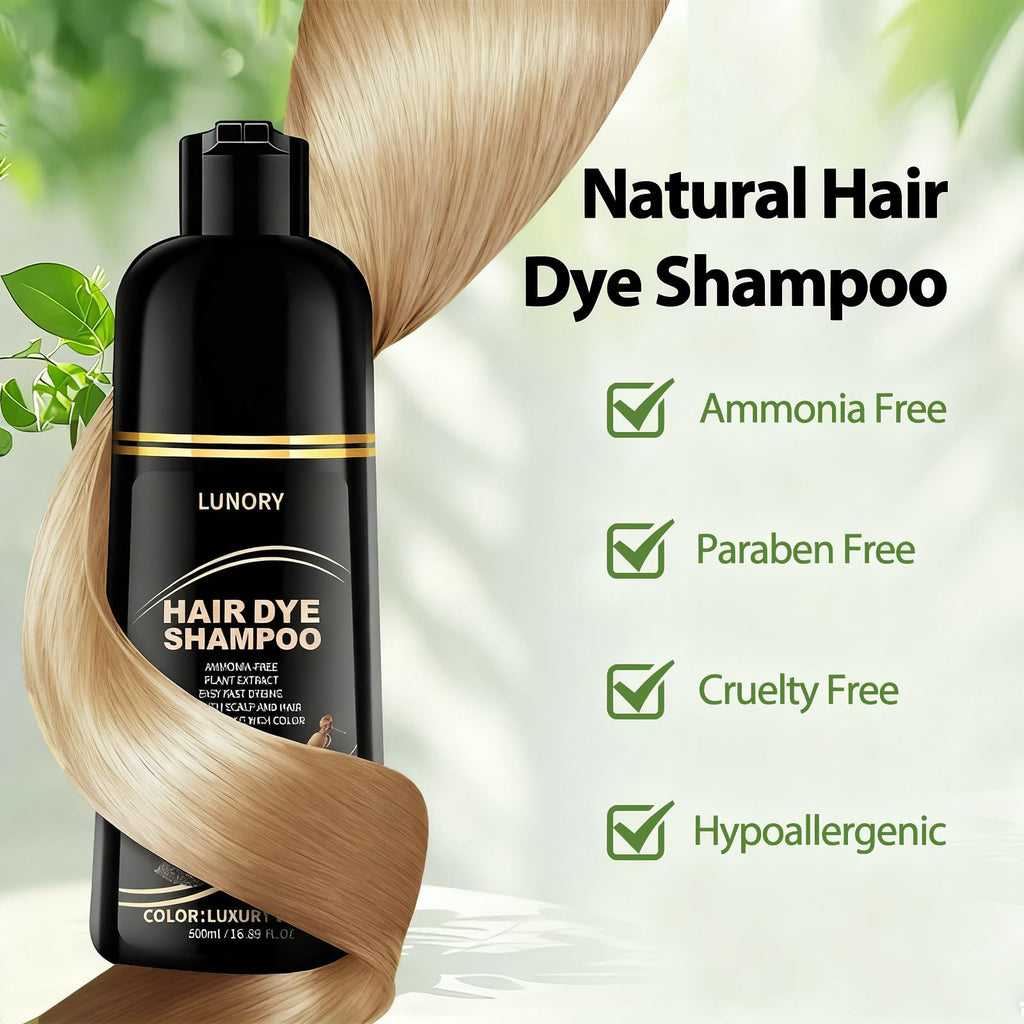 Lunory Light Blonde Hair Dye Shampoo for Gray Coverage – 3 in 1 Color, Argan Oil & Ginseng, 500ml
