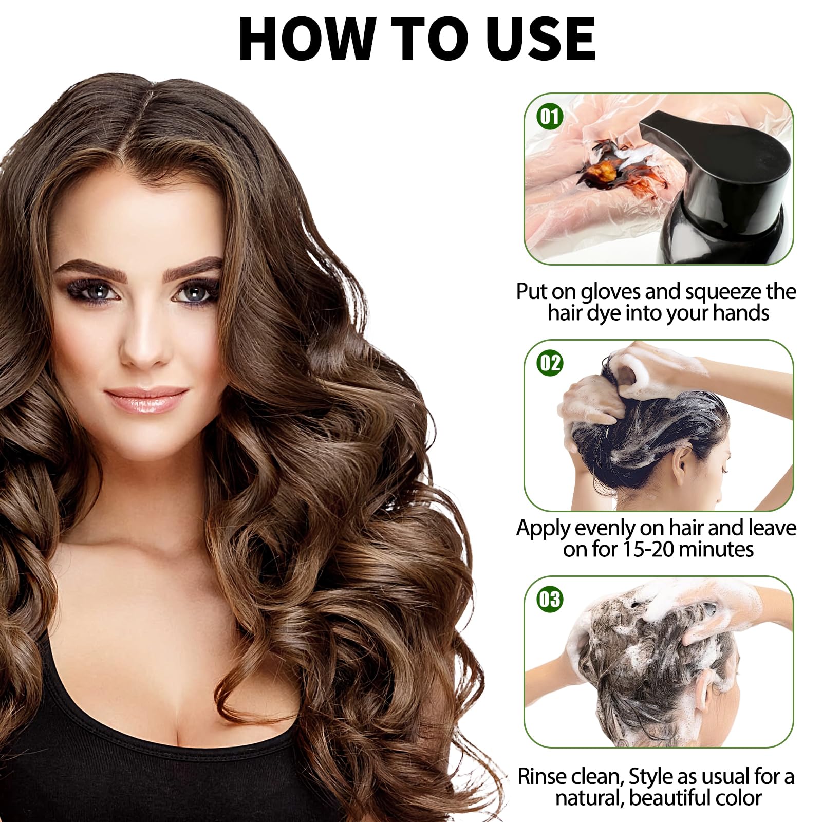 Lunory Brown Hair Dye Shampoo – 3-in-1 Gray Coverage, Argan Oil & Ginseng, Ammonia-Free (500ml)