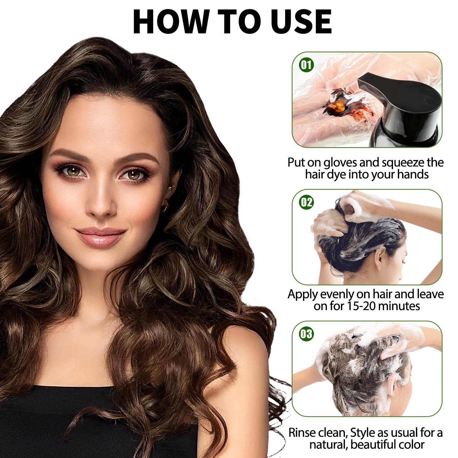 Lunory Dark Brown Hair Dye Shampoo – 3 in 1 Color with Argan Oil & Ginseng, Ammonia & Paraben Free, 500ml
