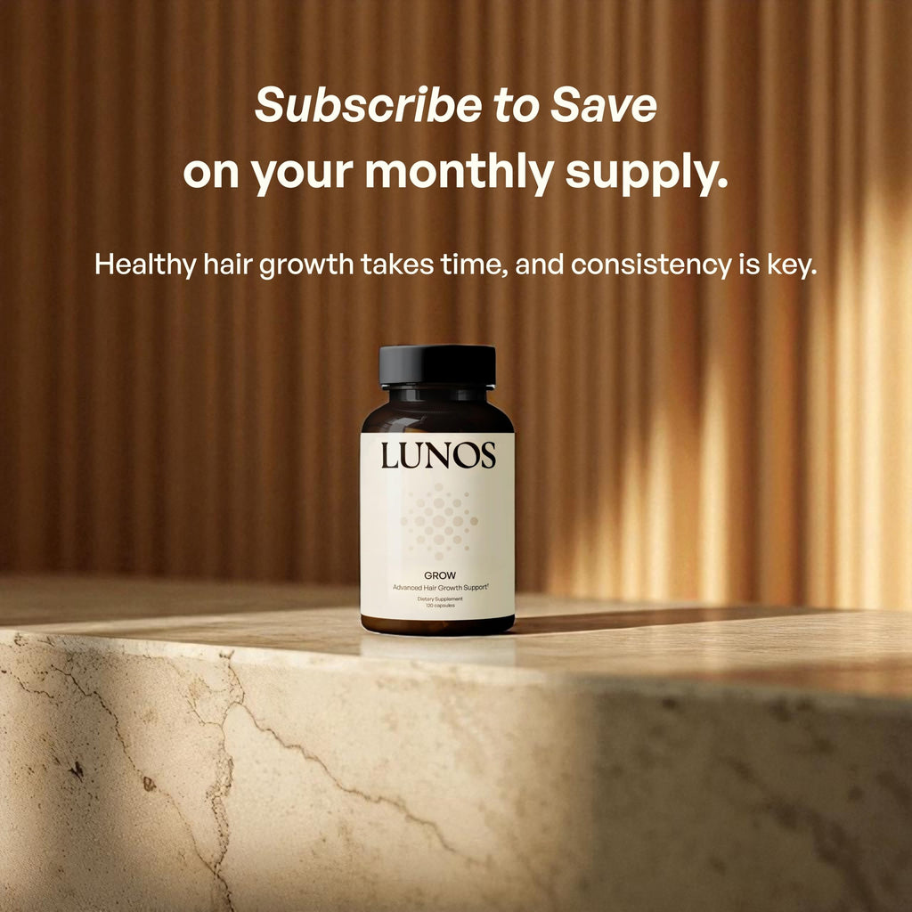 Lunos Grow Hair Growth Vitamins - 17-Ingredient Biotin, Saw Palmetto & Marine Collagen - 1 Month Supply