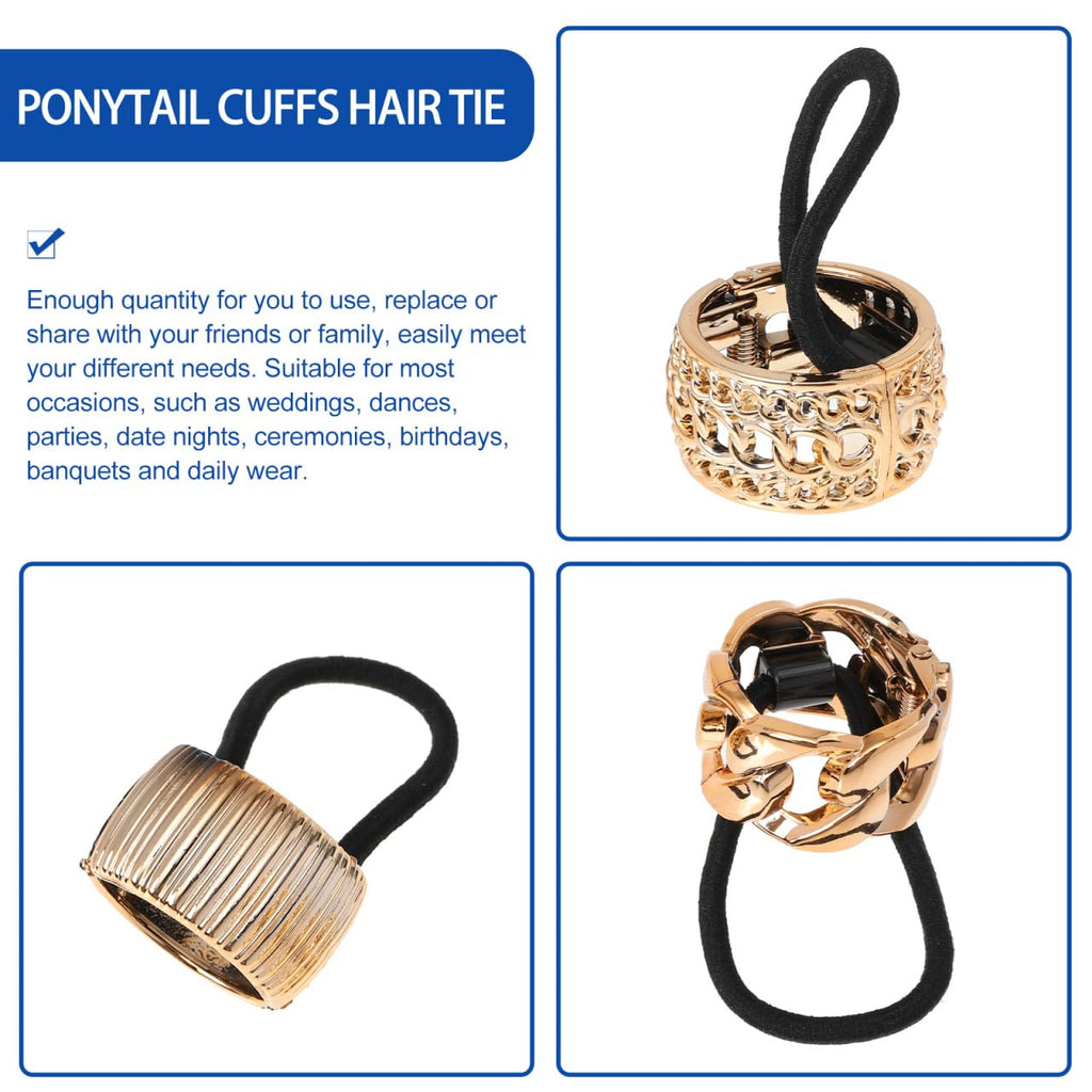Lurrose Gold Ponytail Cuff Accessory - Punk Gothic Elastic Hair Tie Band (6 Pcs)