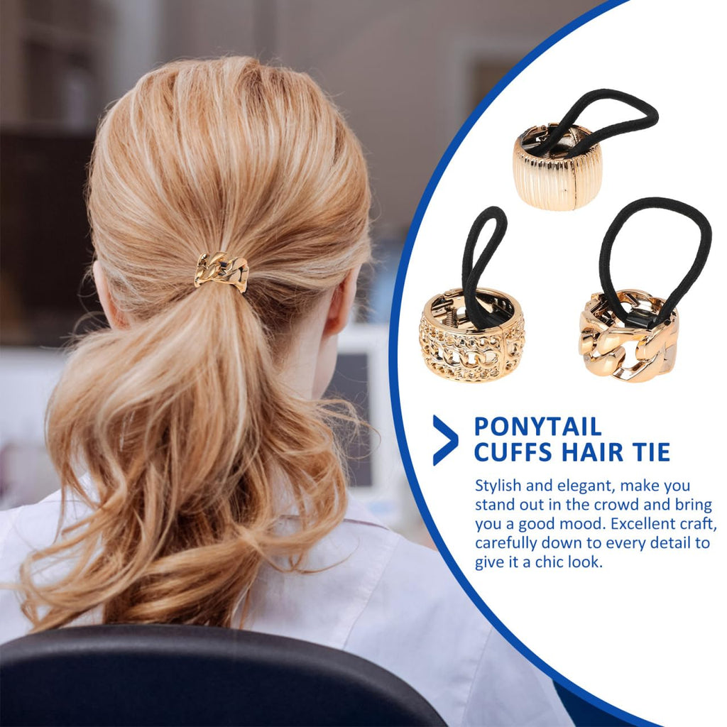 Lurrose Gold Ponytail Cuff Accessory - Punk Gothic Elastic Hair Tie Band (6 Pcs)